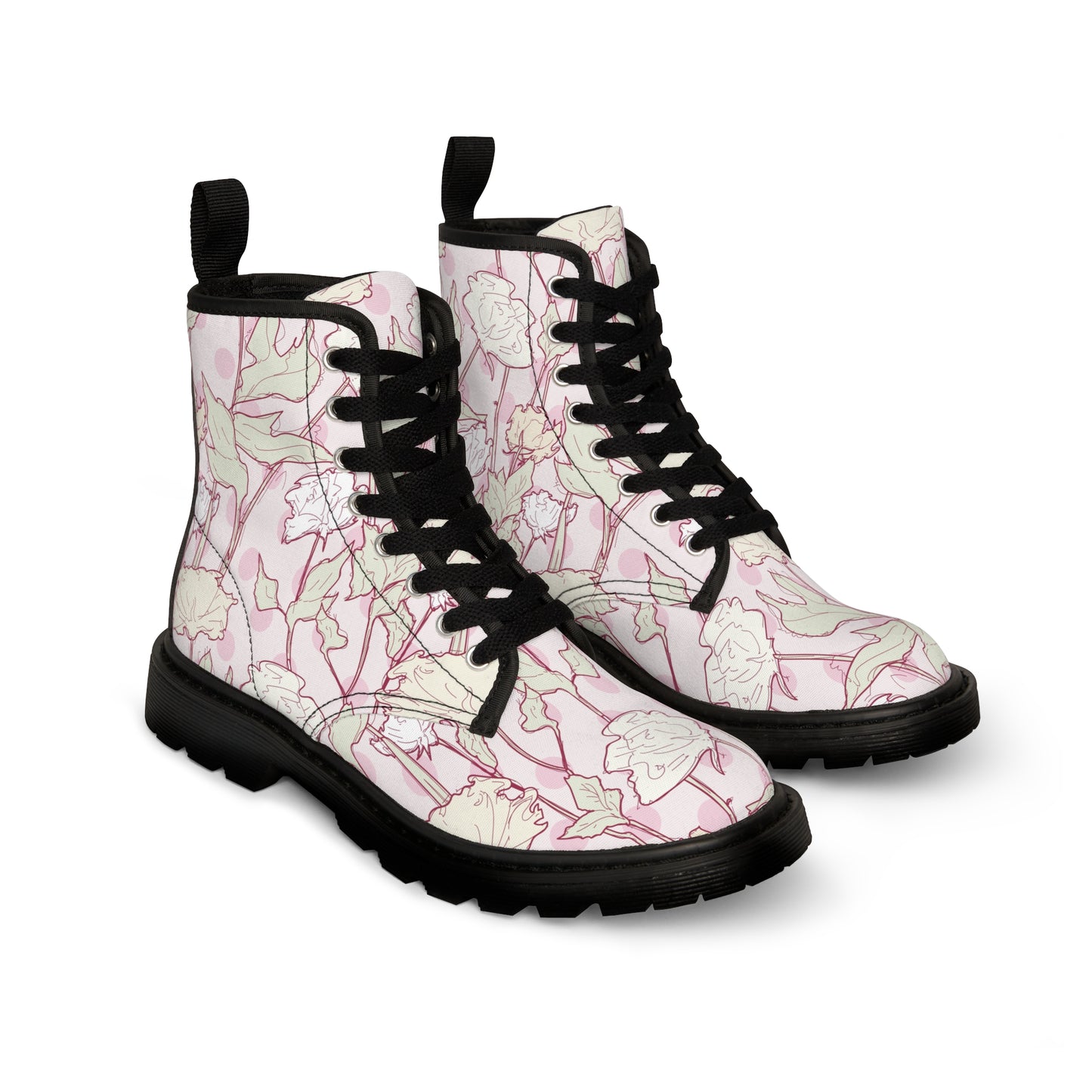 Roses and Dots in Pink Women's Canvas Boots