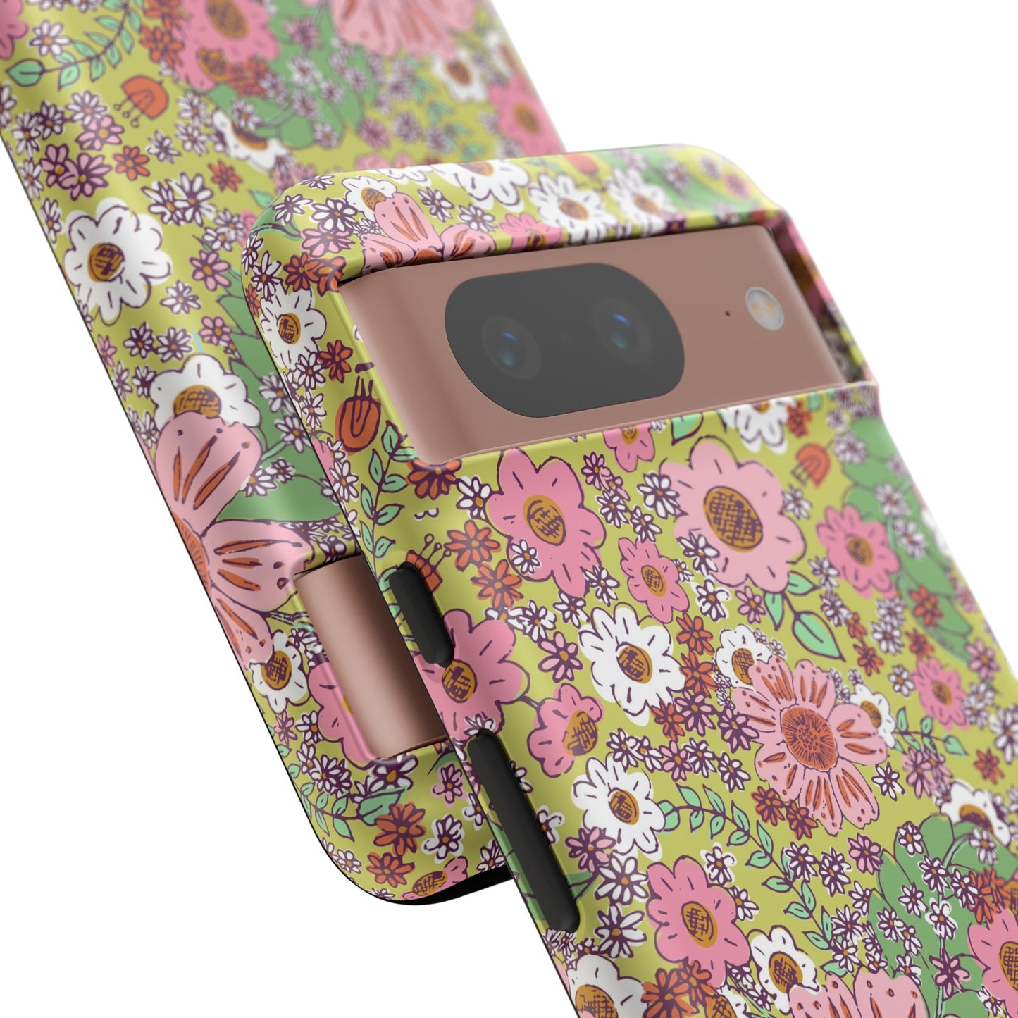 Cheerful Watercolor Flowers in Bright Green Tough Cases for Google Pixel