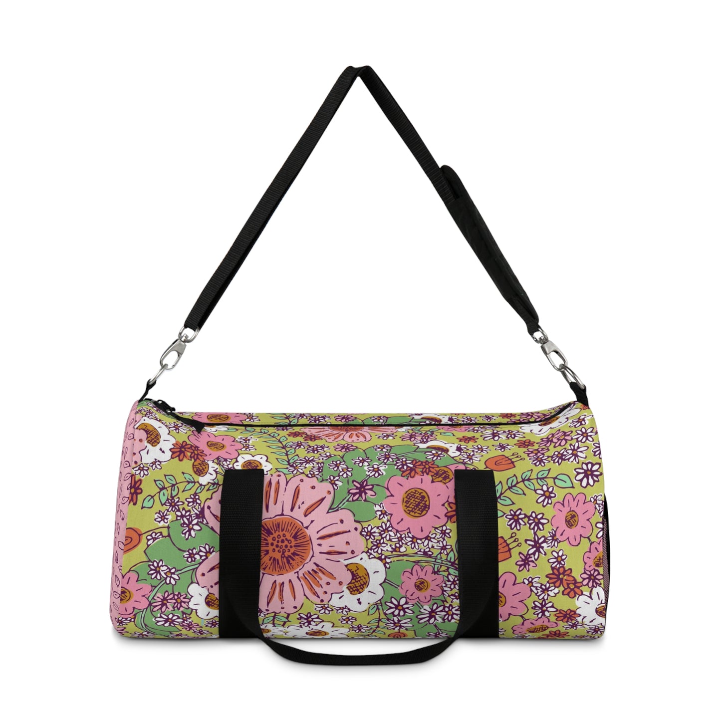 Cheerful Watercolor Flower on Bright Green Duffel Bag