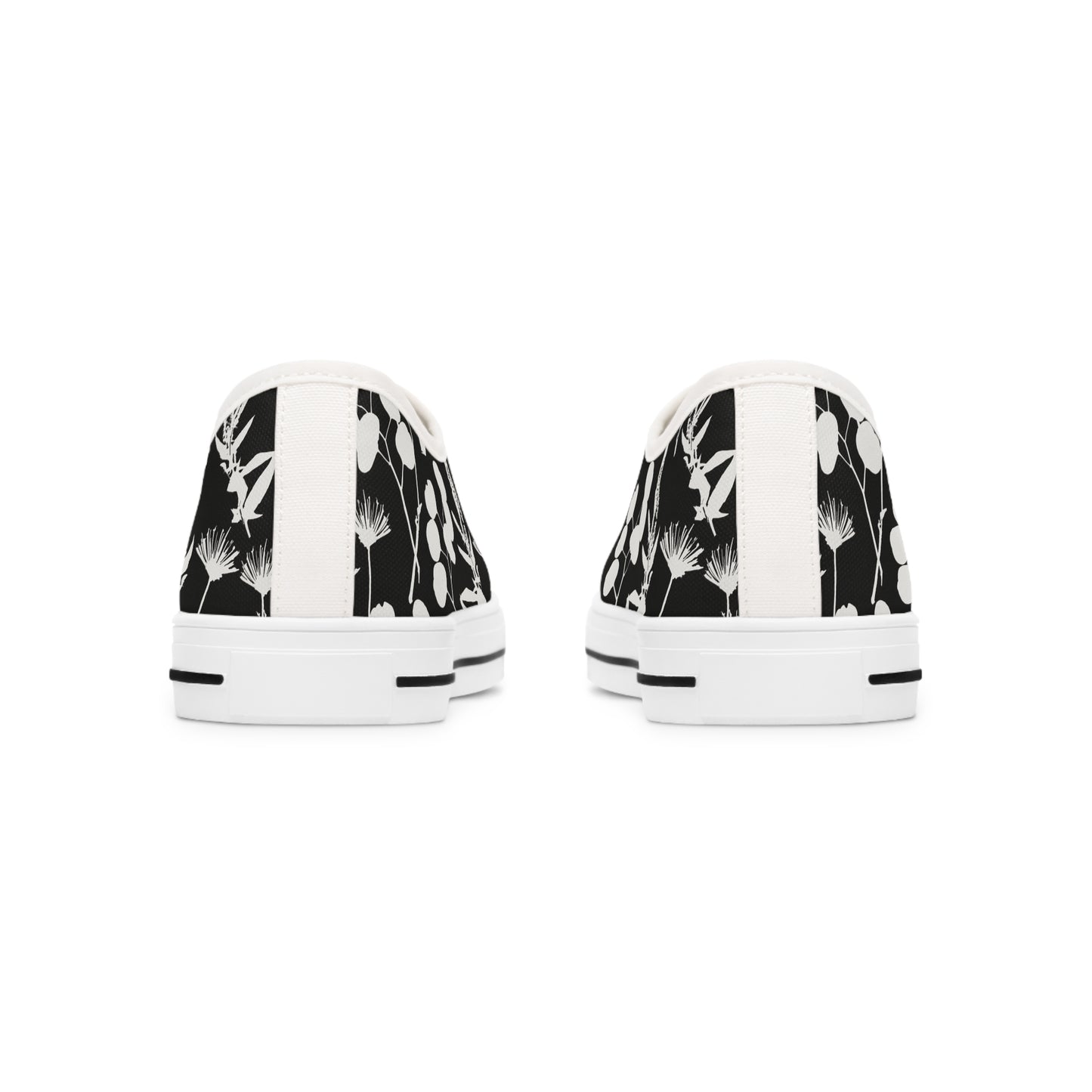 Black and White Floral Women's Low Top Sneakers