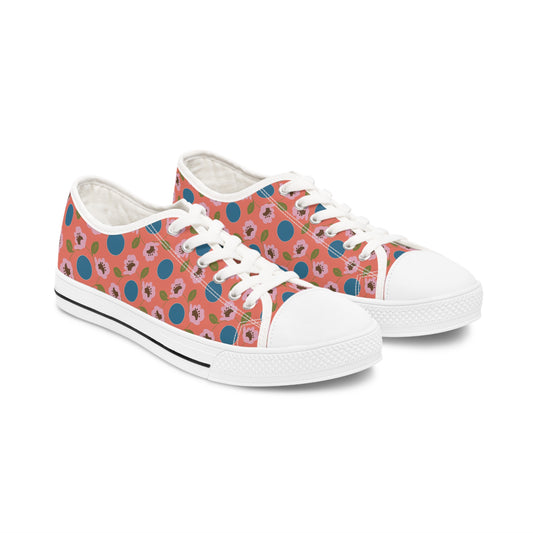 Wildflowers with Dots in Coral and Blue Women's Low Top Sneakers