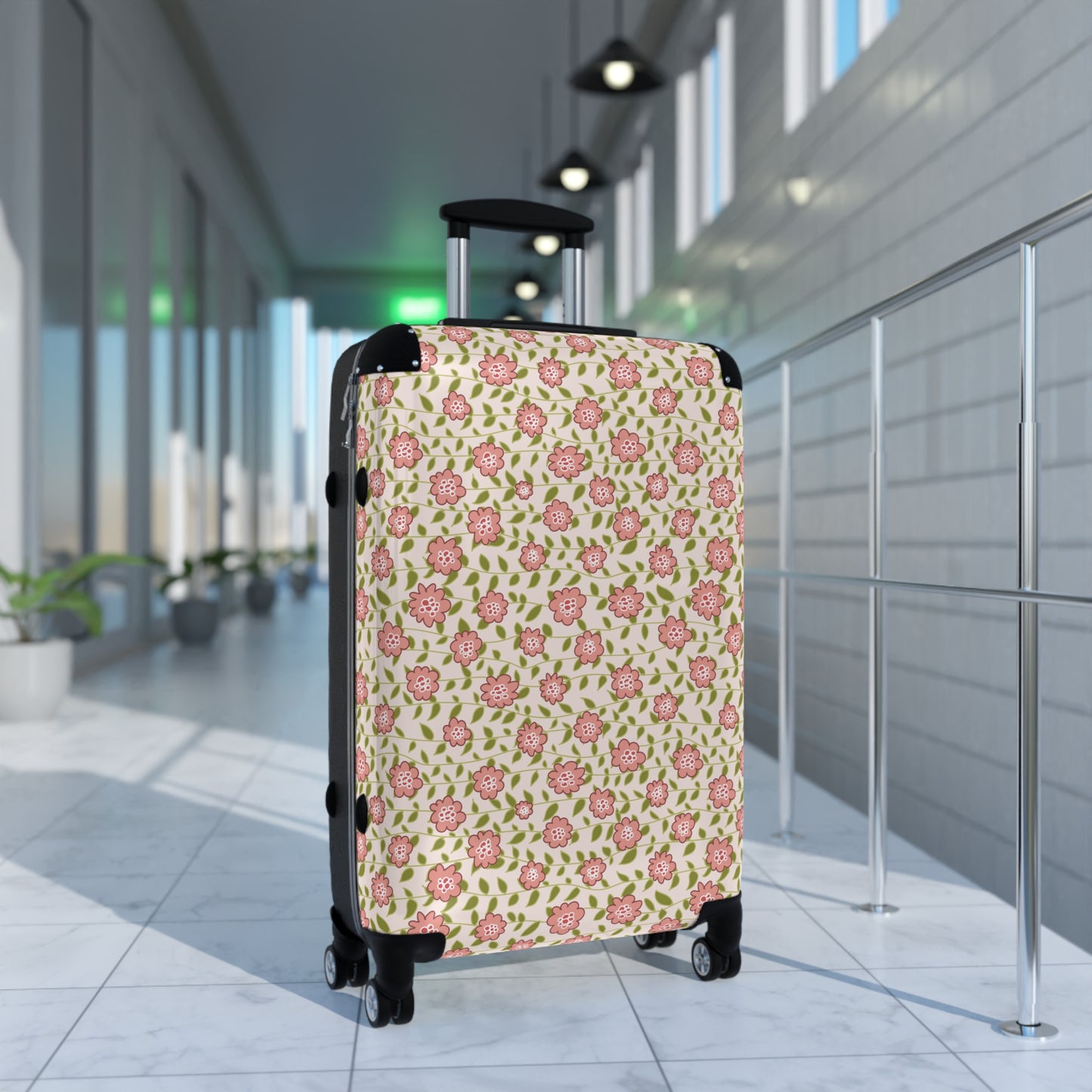 Coral Flowers on Cream Suitcase