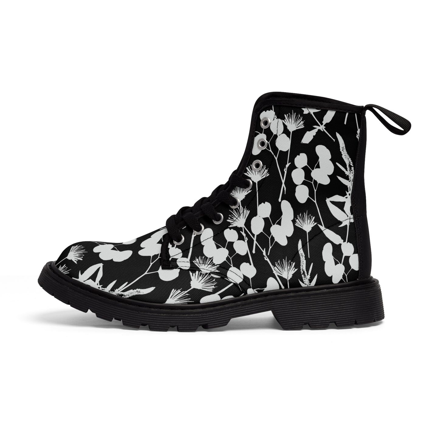 Black and White Floral Women's Canvas Boots