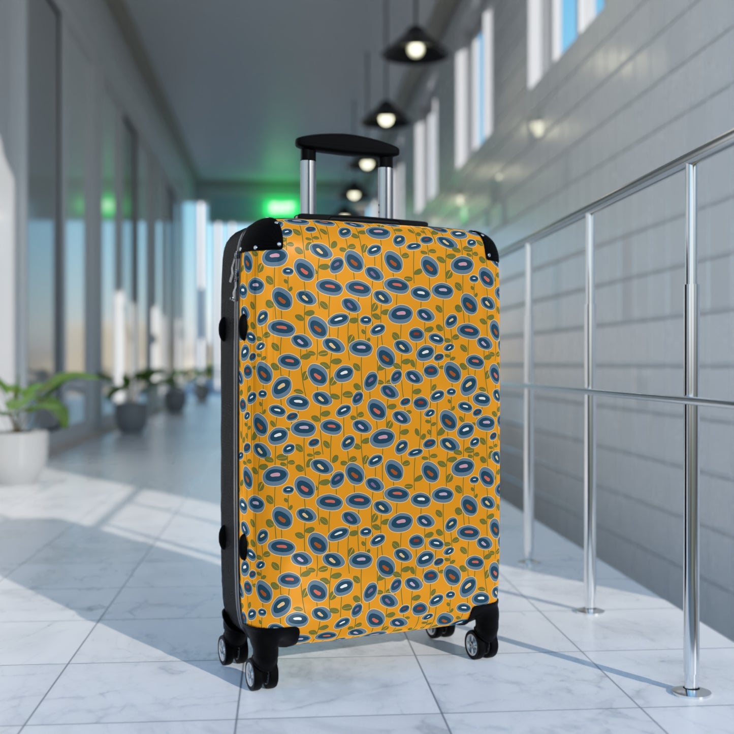 Blue Wildflowers on Yellow Suitcase