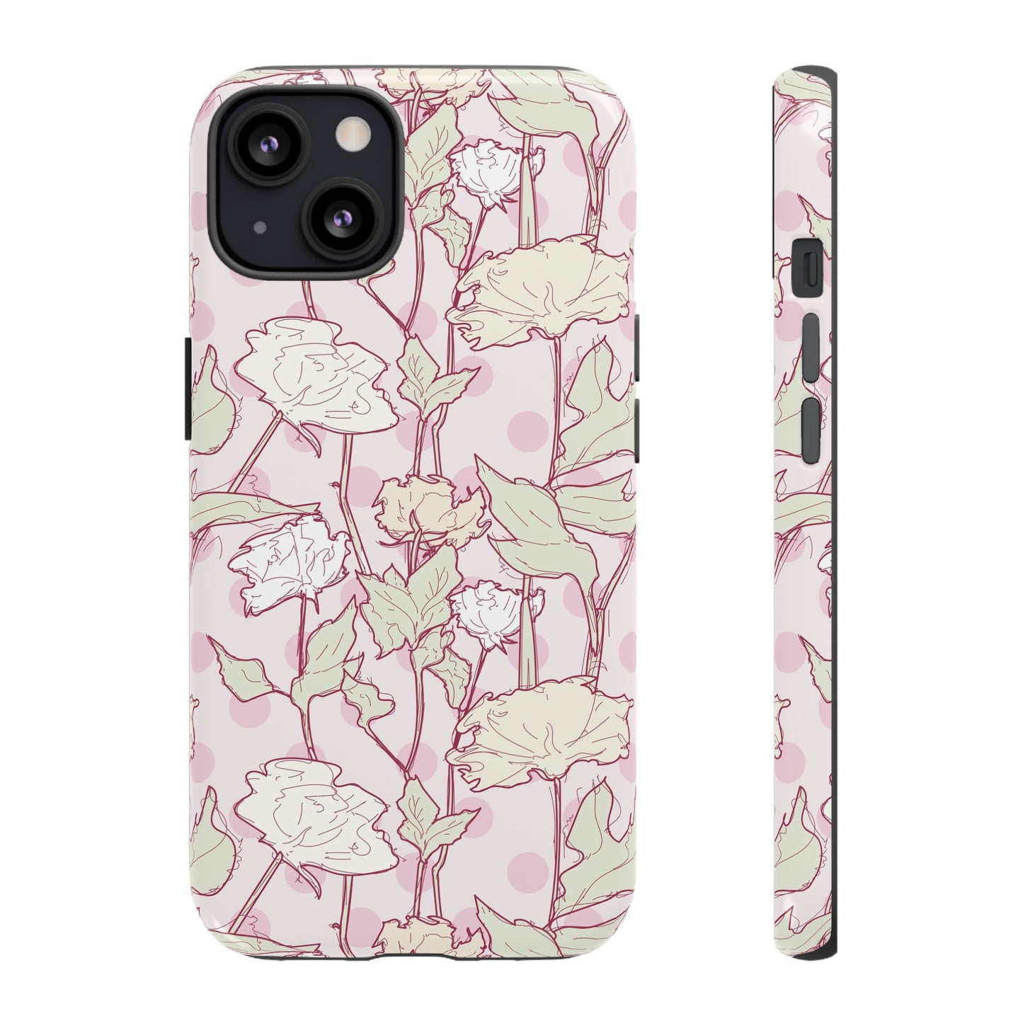 Roses and Dots in Pink Tough Cases for iPhone