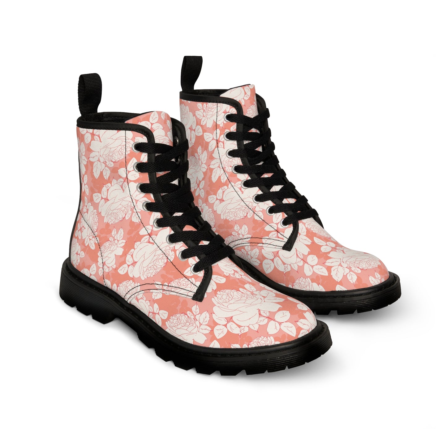 Peach and Cream Roses Women's Canvas Boots