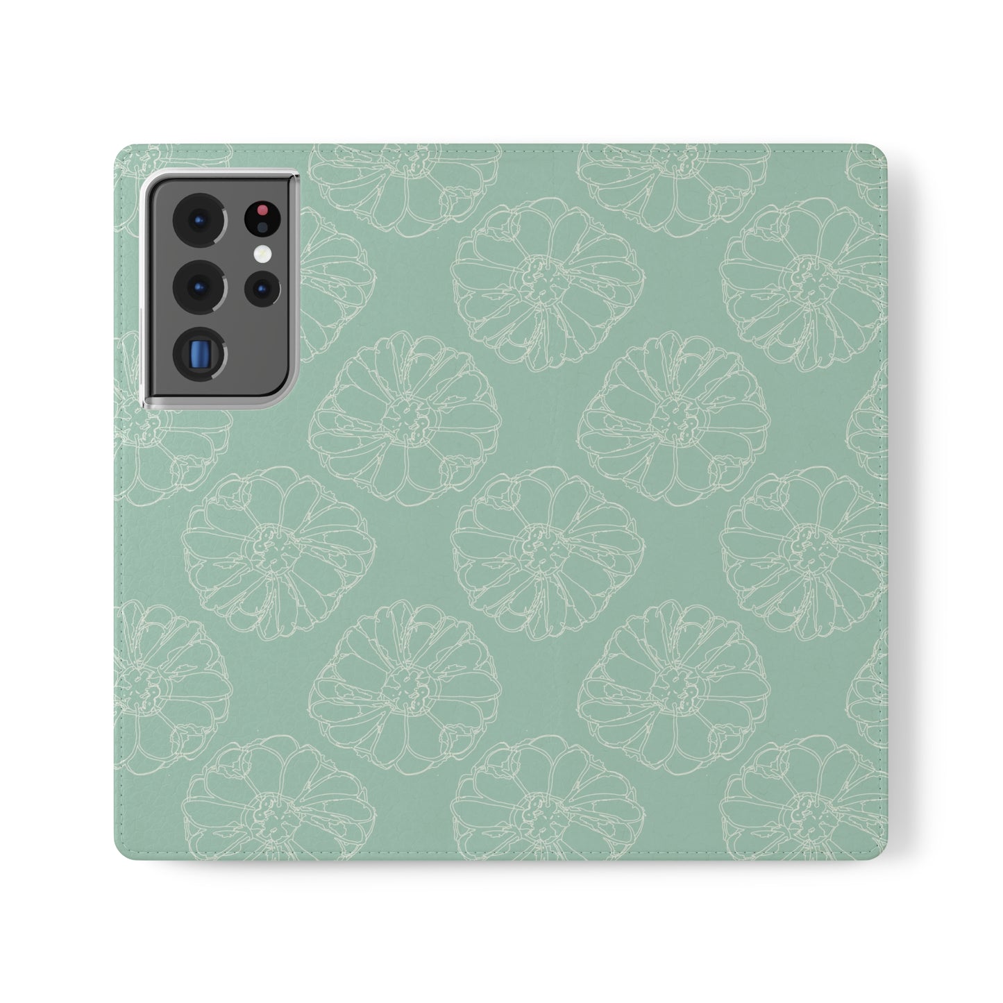 Cream Flower Outline on Aqua Flip Cases for Samsung