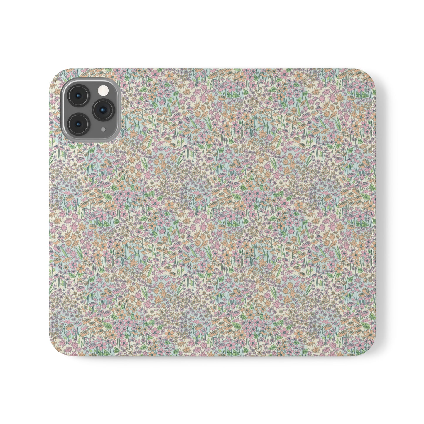 Orange and Pink Flowers on Blue Dot Flip Cases for iPhone