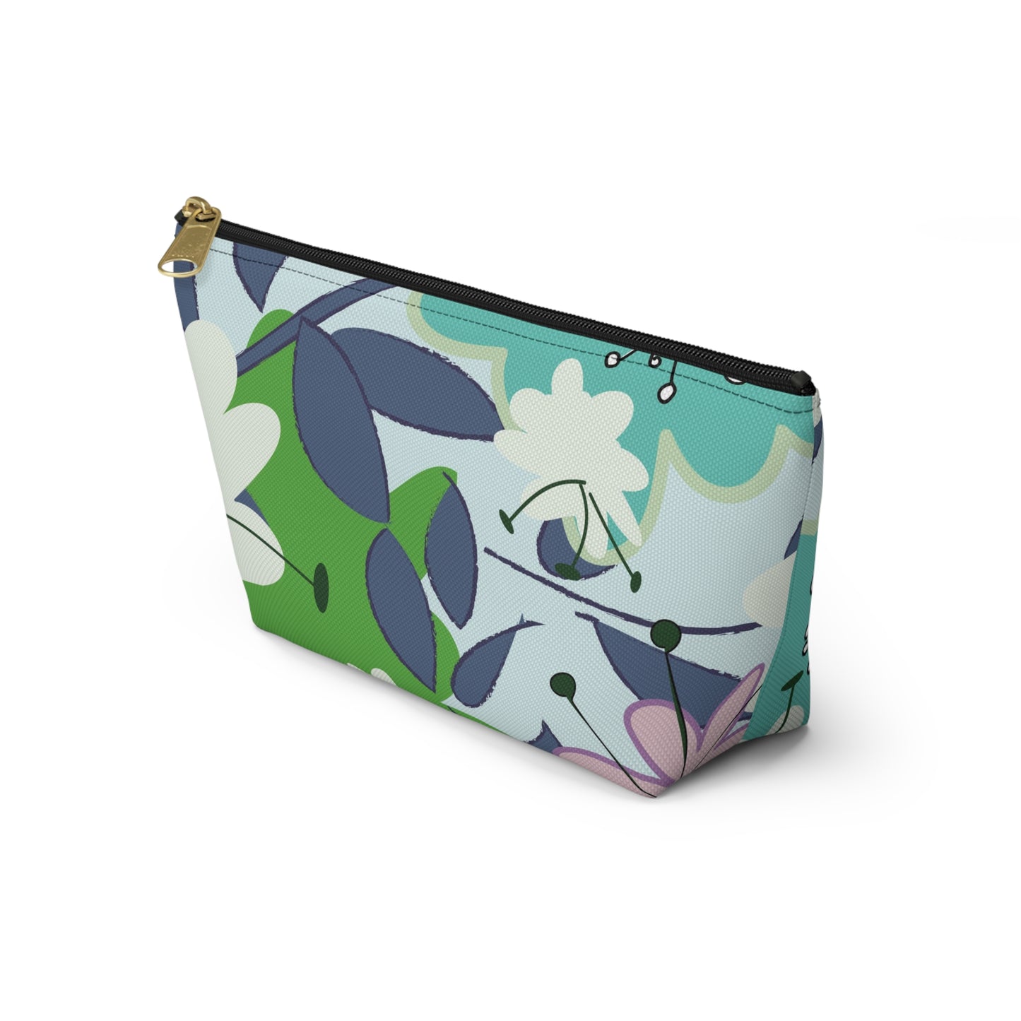 Mid Mod Floral Blue and Green Accessory Pouch w T-bottom