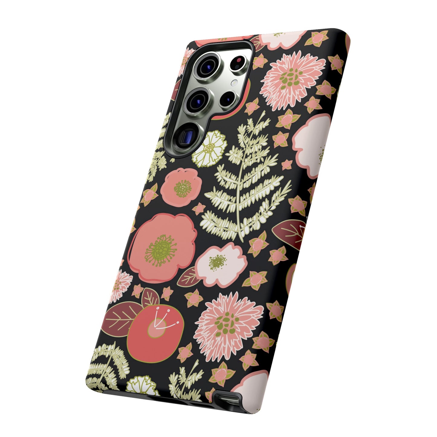 Coral Flowers on Black Tough Cases for Samsung