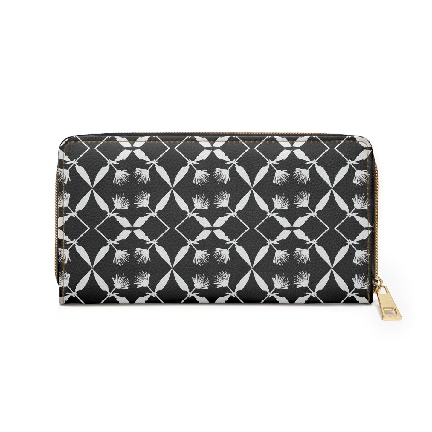 Black and White Floral Zipper Wallet