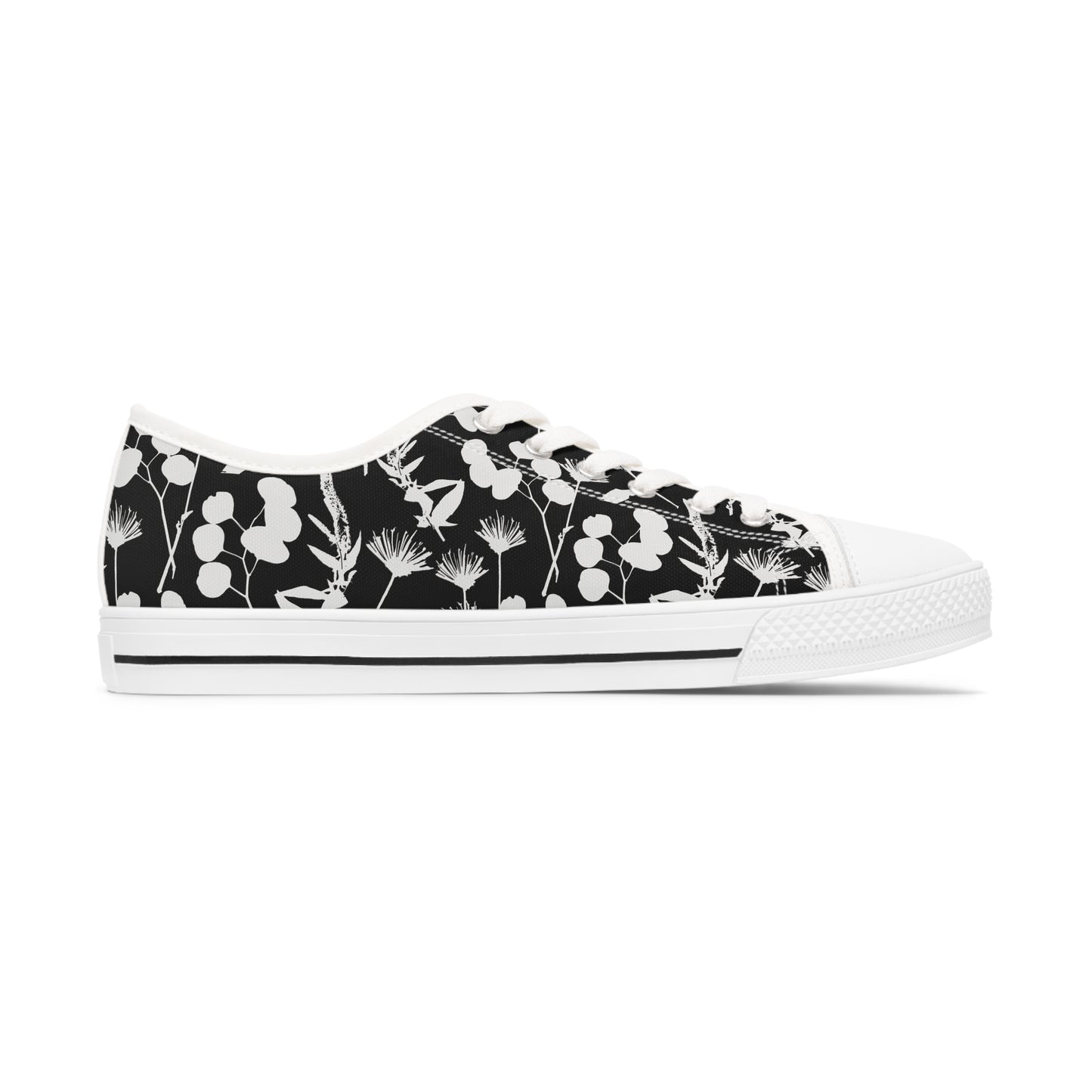 Black and White Floral Women's Low Top Sneakers