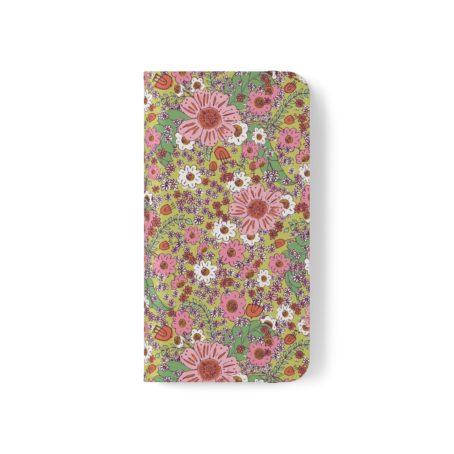 Cheerful Watercolor Flowers on Bright Green Flip Cases for iPhone