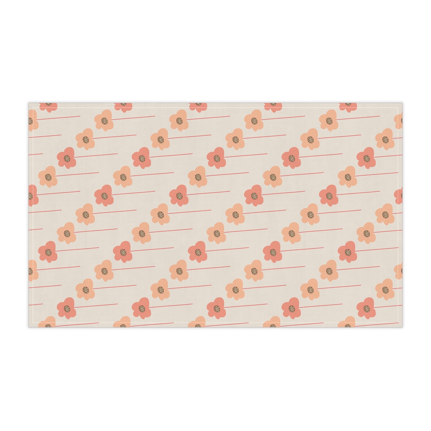 Peach and Coral Wildflowers on Cream Kitchen Towel