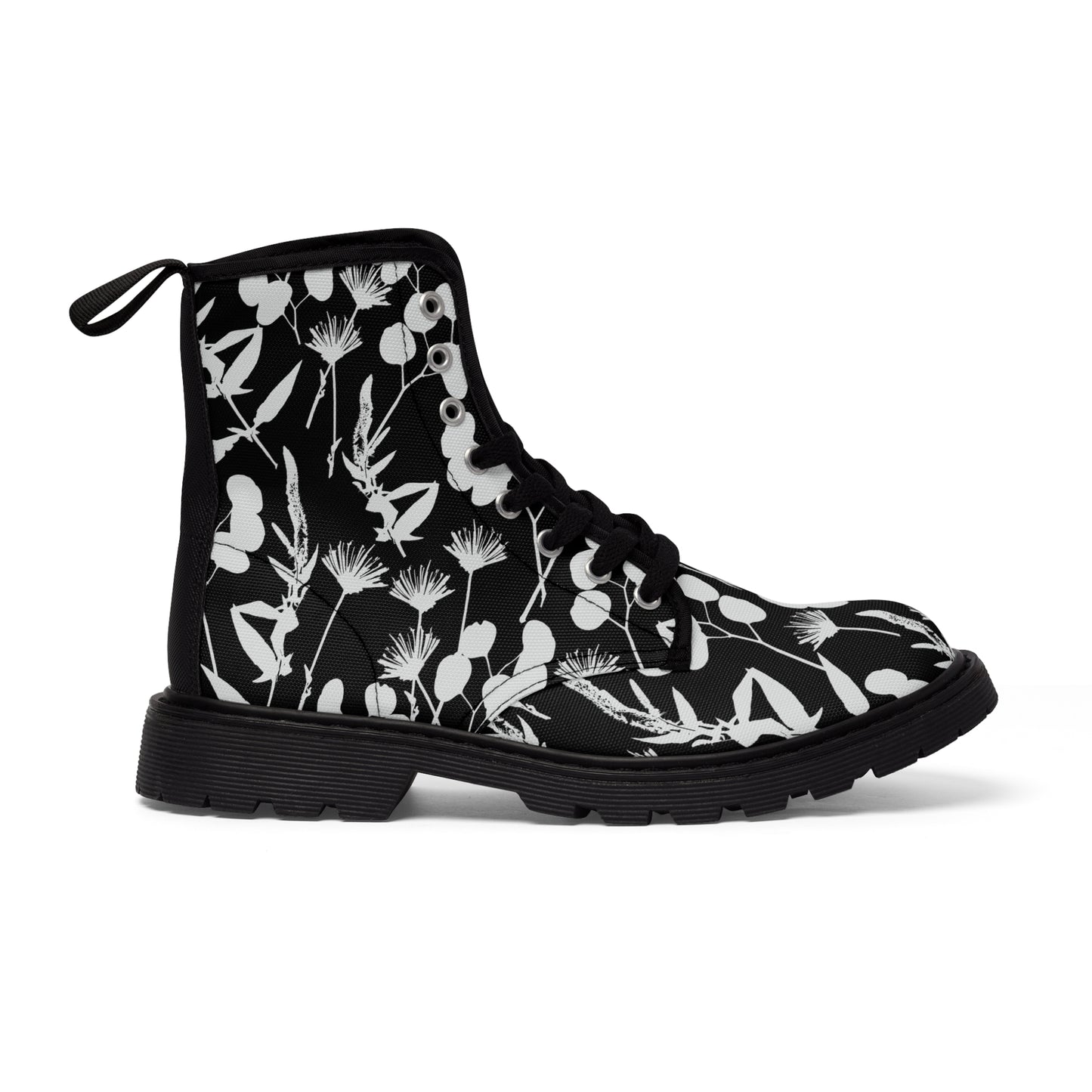 Black and White Floral Women's Canvas Boots