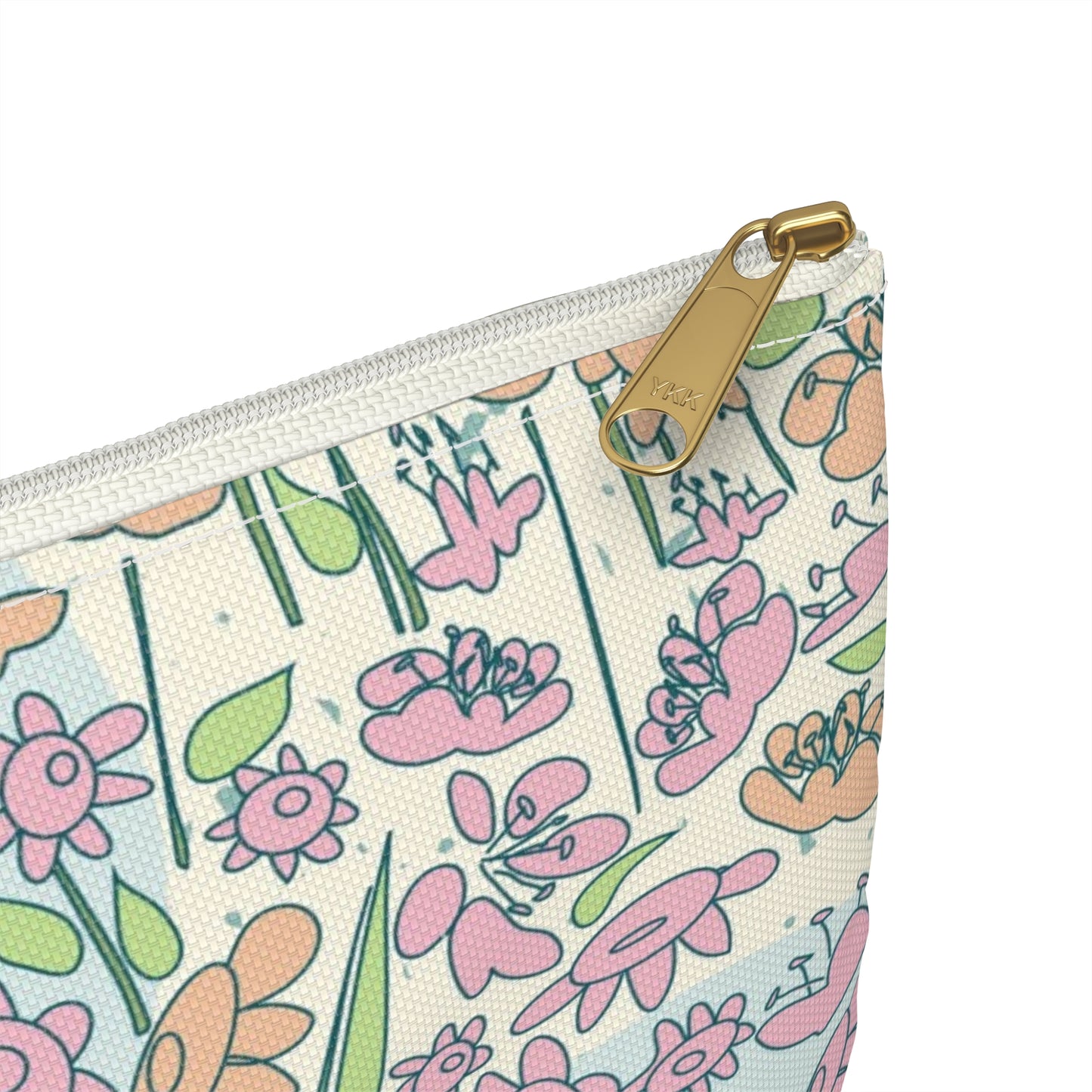 Orange and Pink Flowers on Blue Dot Accessory Pouch