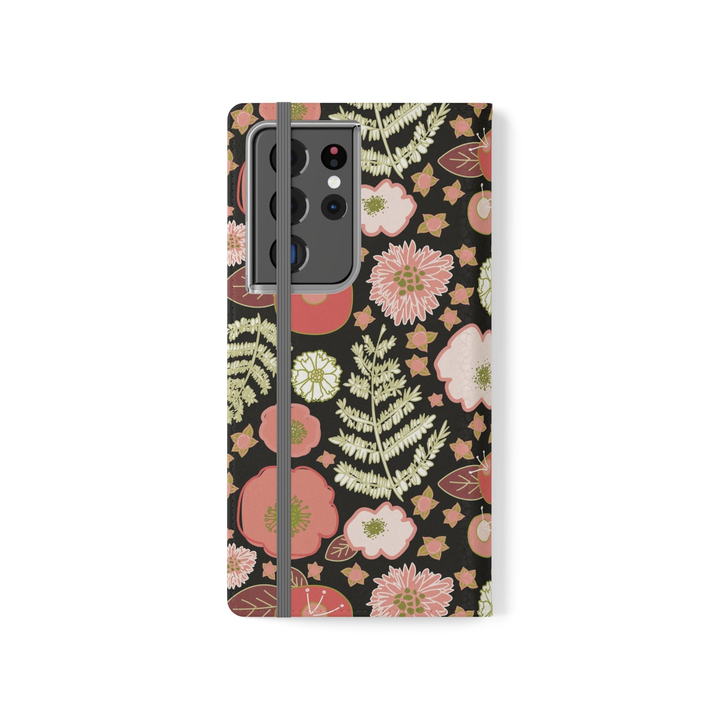 Coral Flowers on Black Flip Cases for Samsung