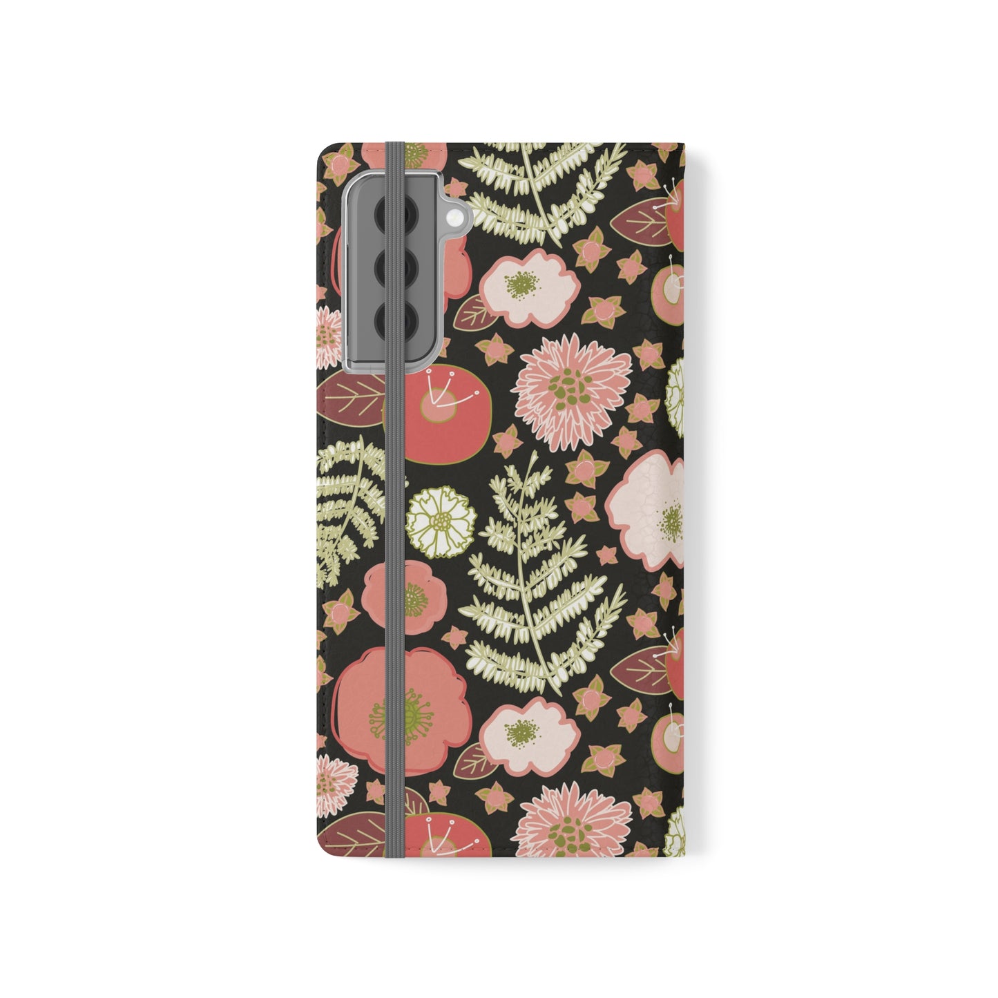 Coral Flowers on Black Flip Cases for Samsung