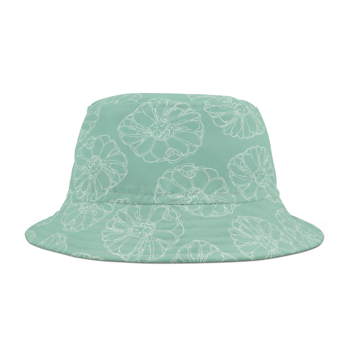 Flower Outline, Aqua and Cream Bucket Hat