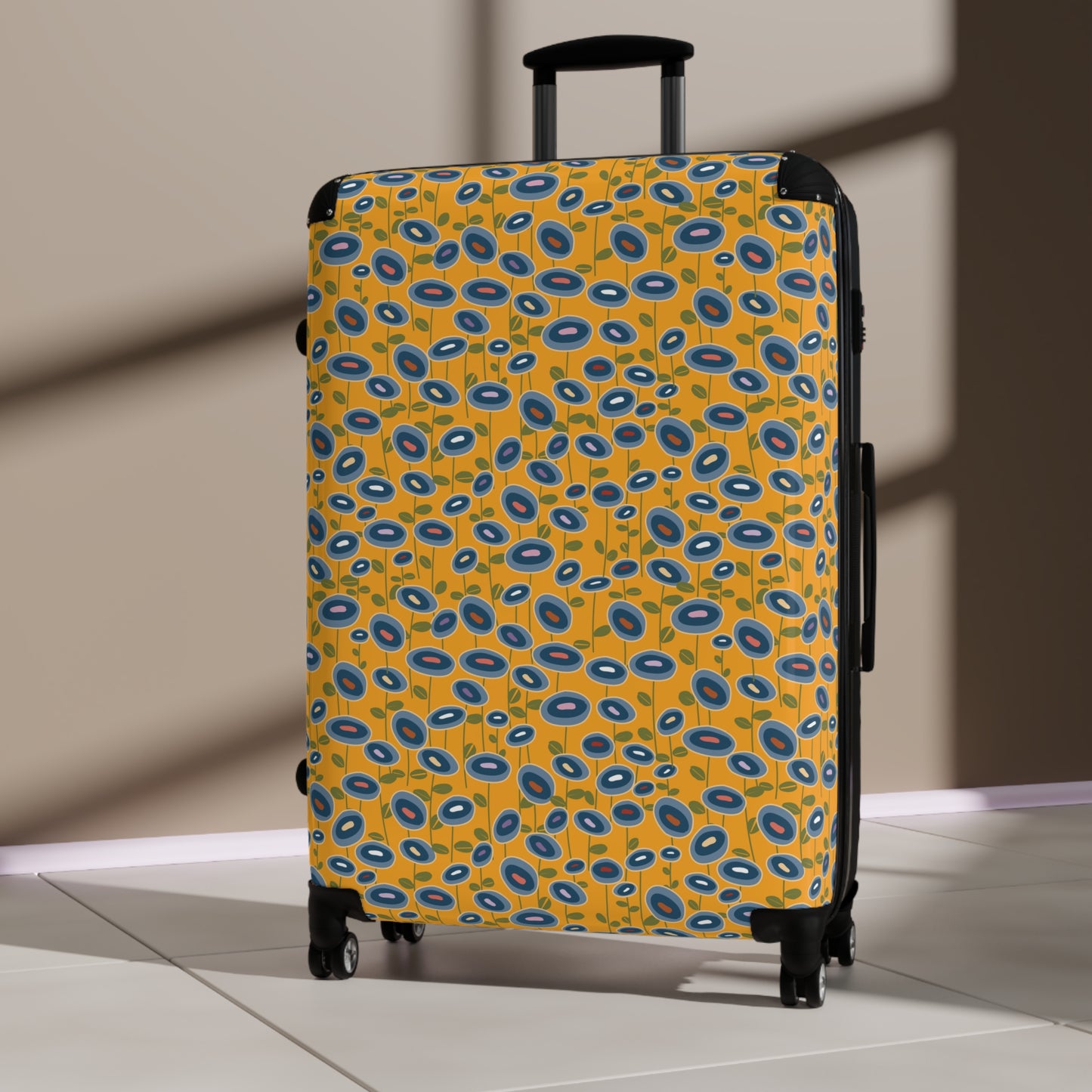 Blue Wildflowers on Yellow Suitcase