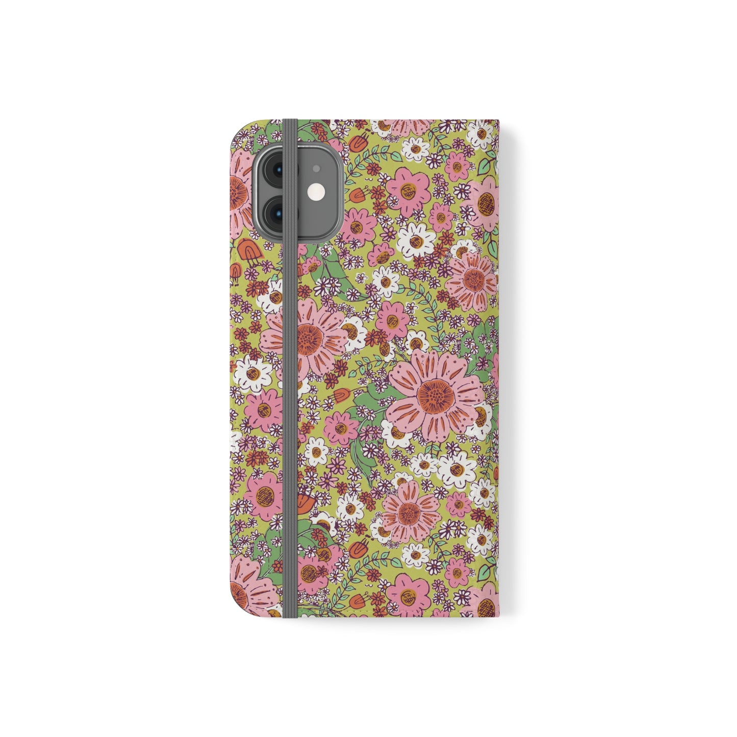 Cheerful Watercolor Flowers on Bright Green Flip Cases for iPhone