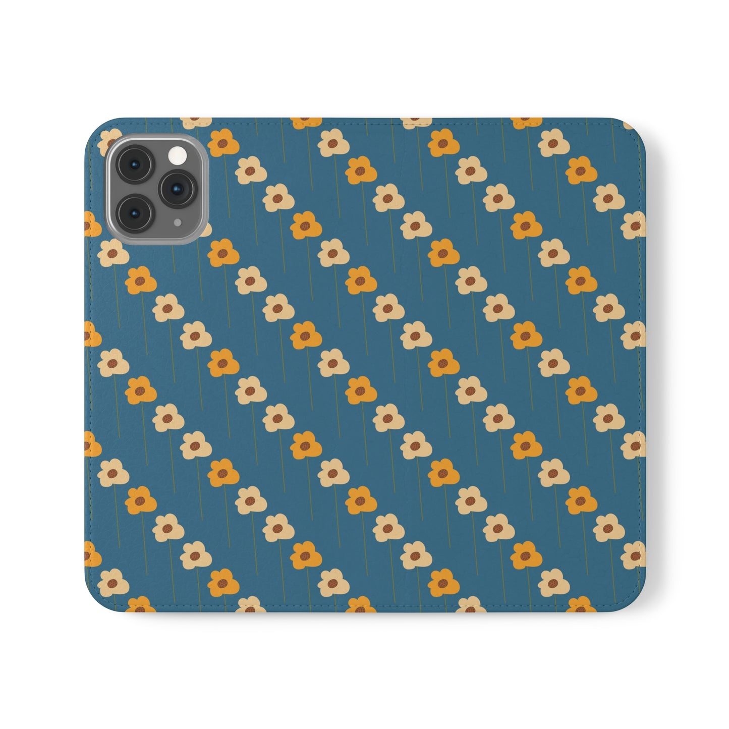 Yellow Wildflowers on Blue Flip Cases for iPhone