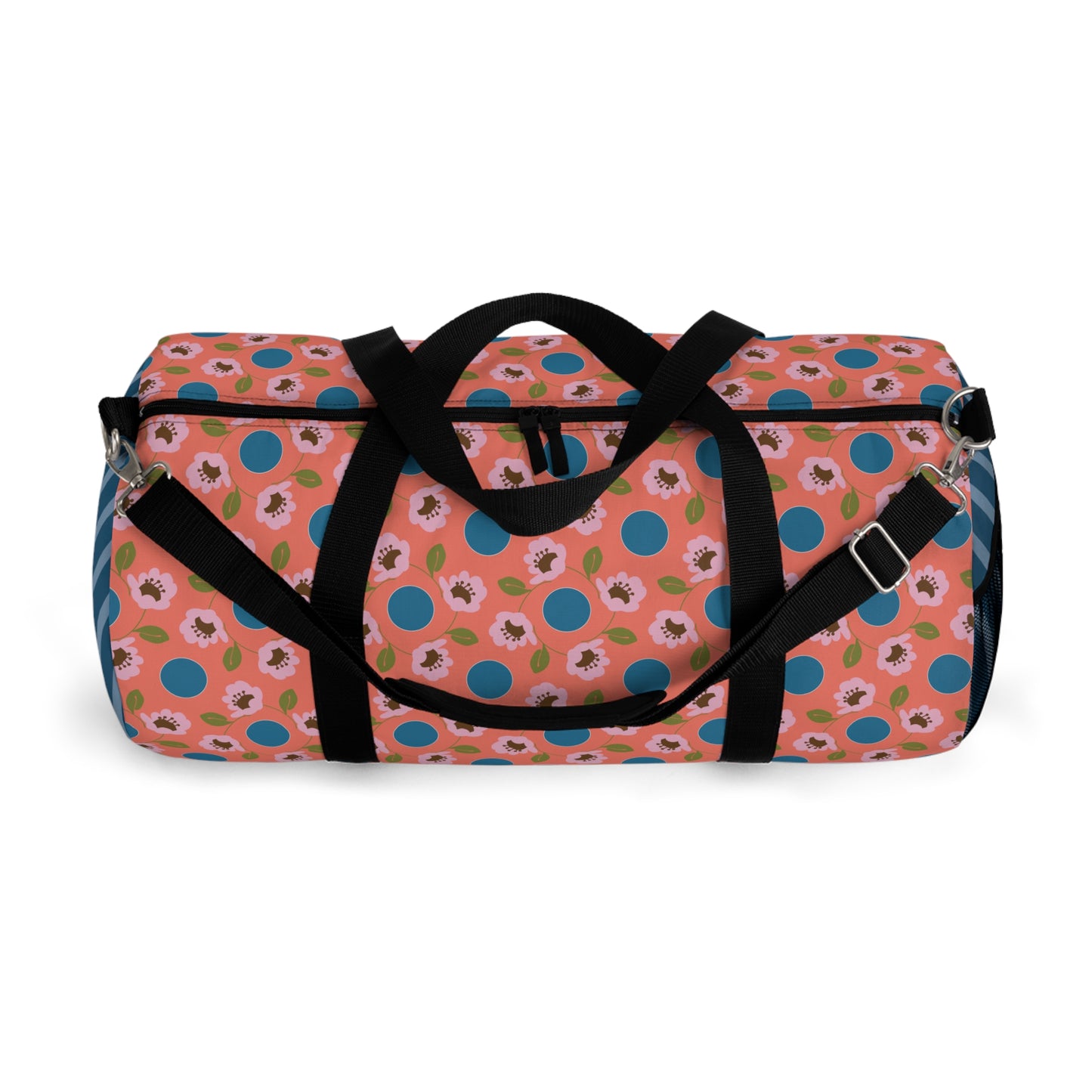 Wildflowers with Dots on Coral and Blue Duffel Bag