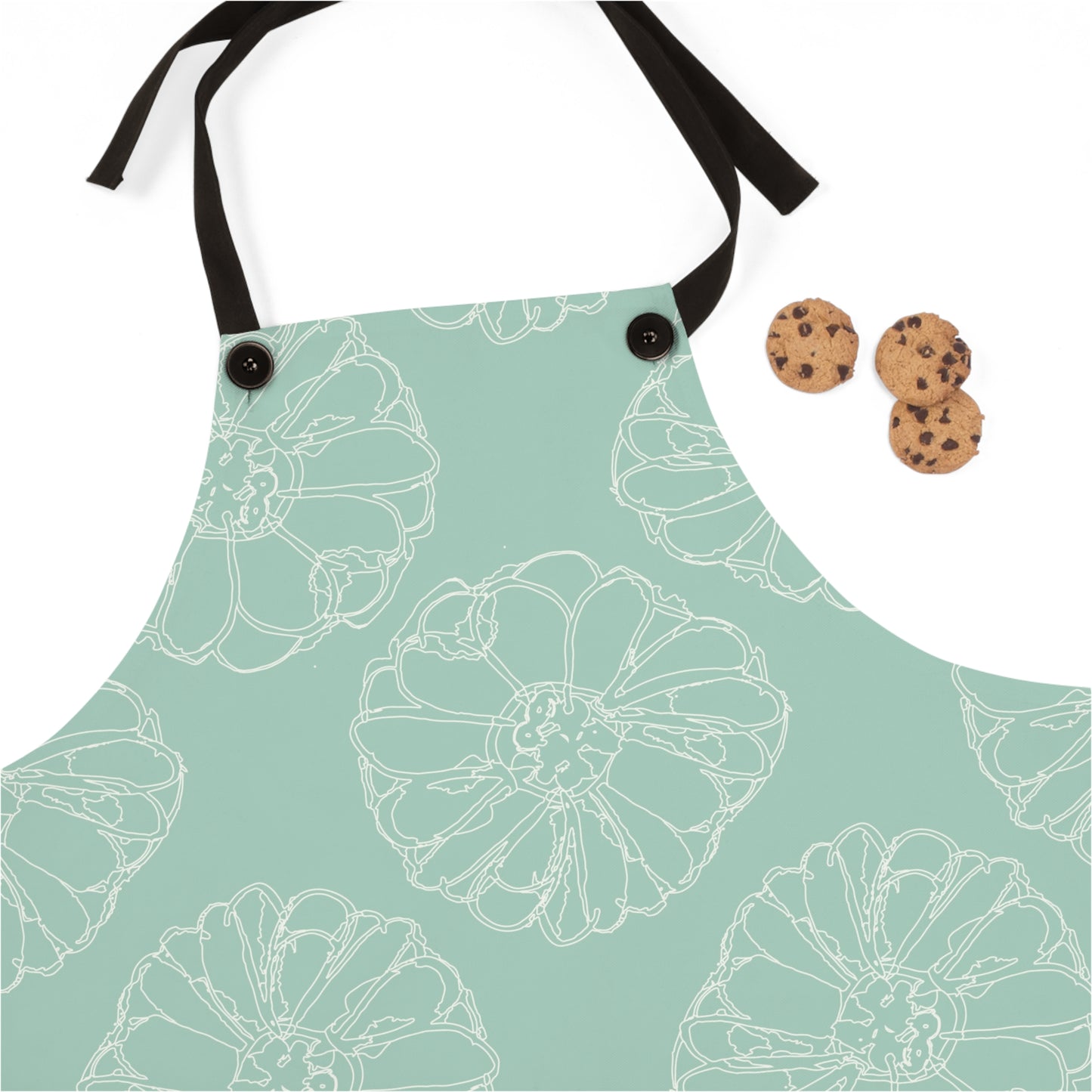 Cream Flower Outline on Aqua Apron