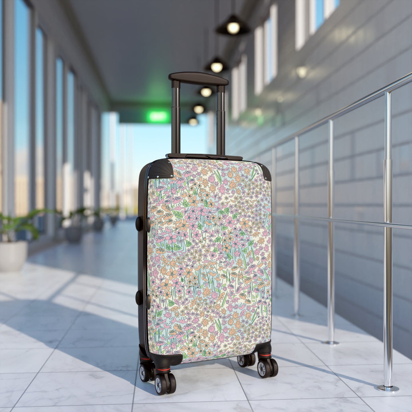 Orange and Pink Flowers on Blue Dot Suitcase