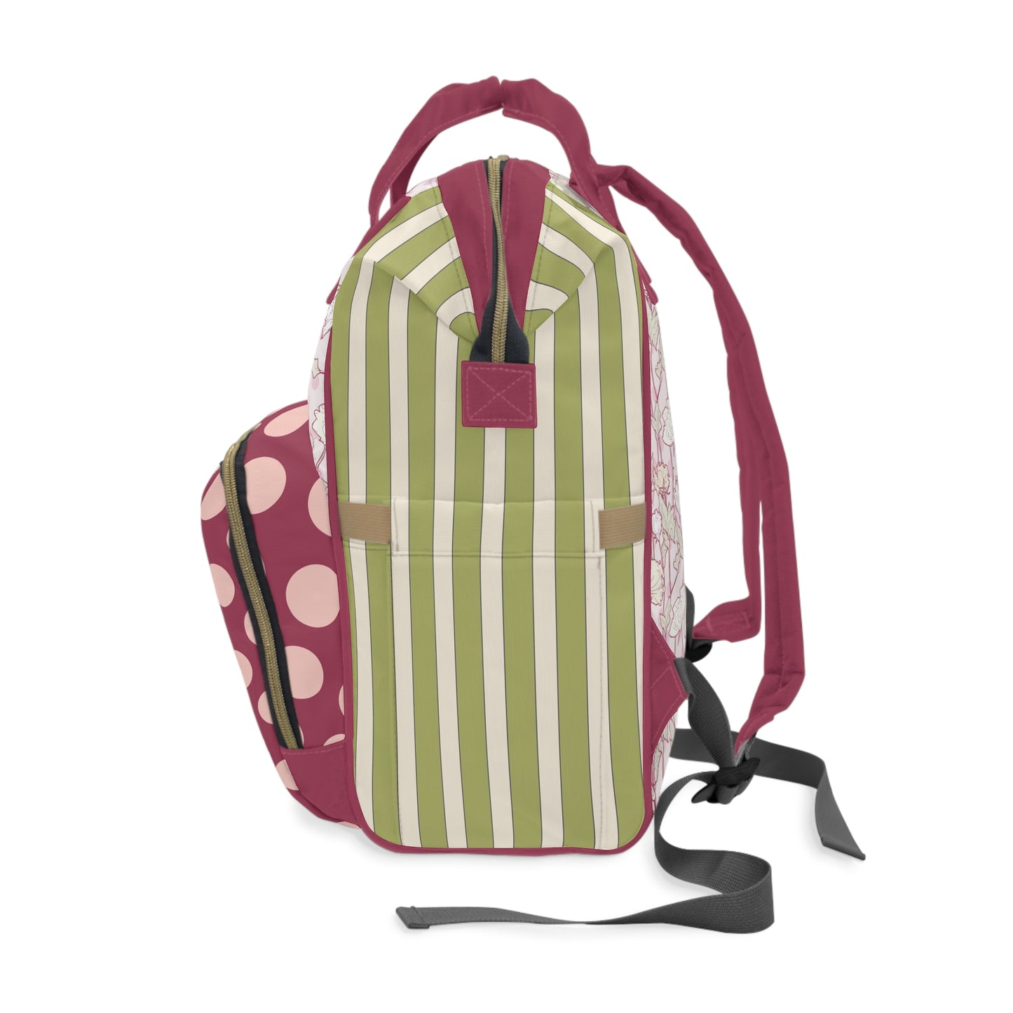 Roses and Dots in Pink Multifunctional Diaper Backpack