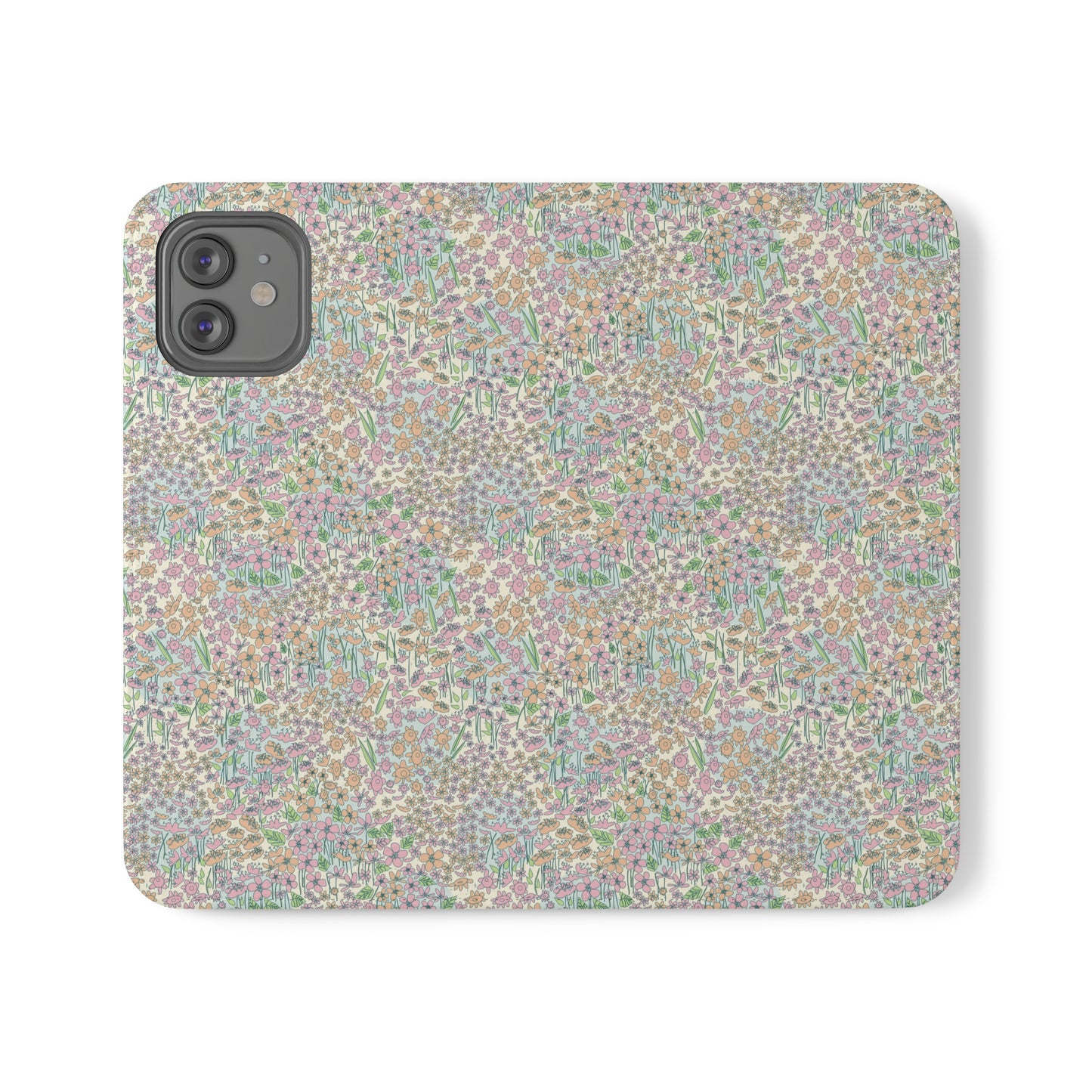 Orange and Pink Flowers on Blue Dot Flip Cases for iPhone