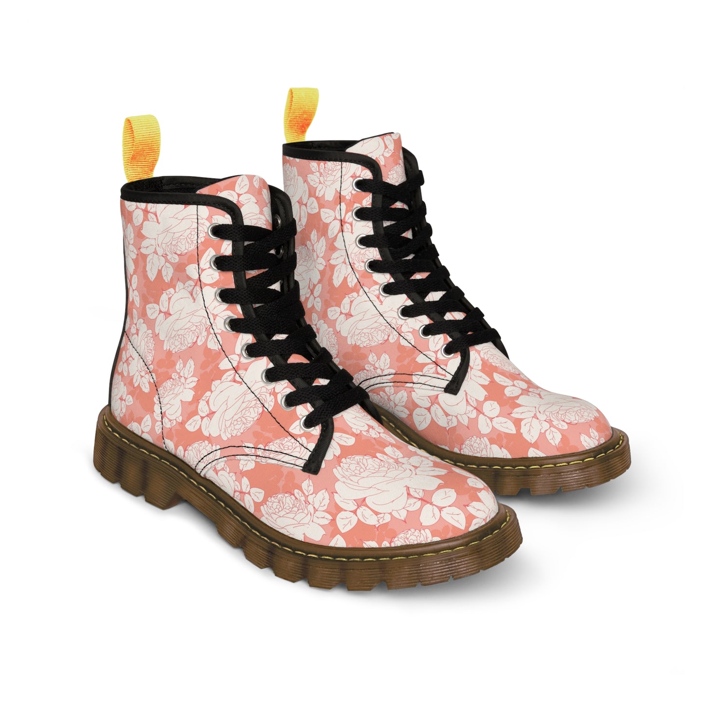 Peach and Cream Roses Women's Canvas Boots