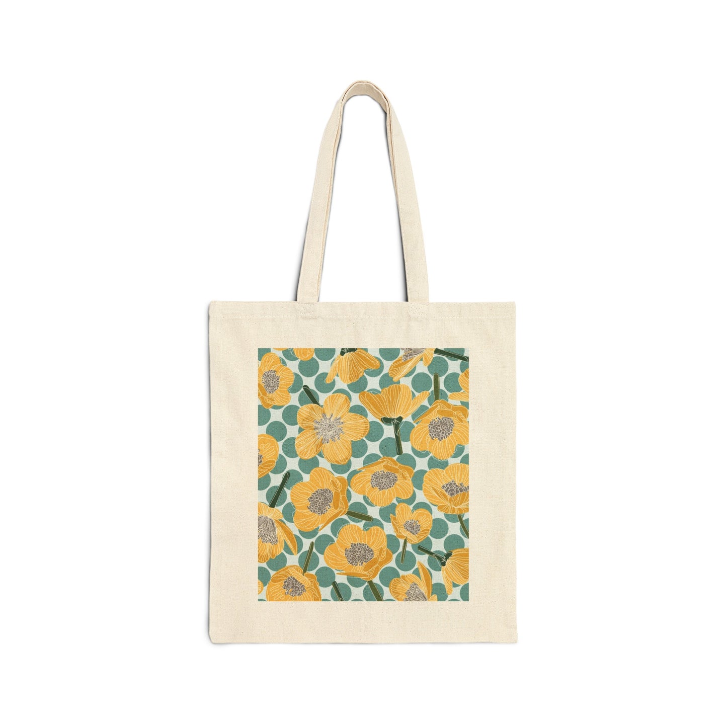 Buttercups and Polka Dots Cotton Canvas Tote Bag