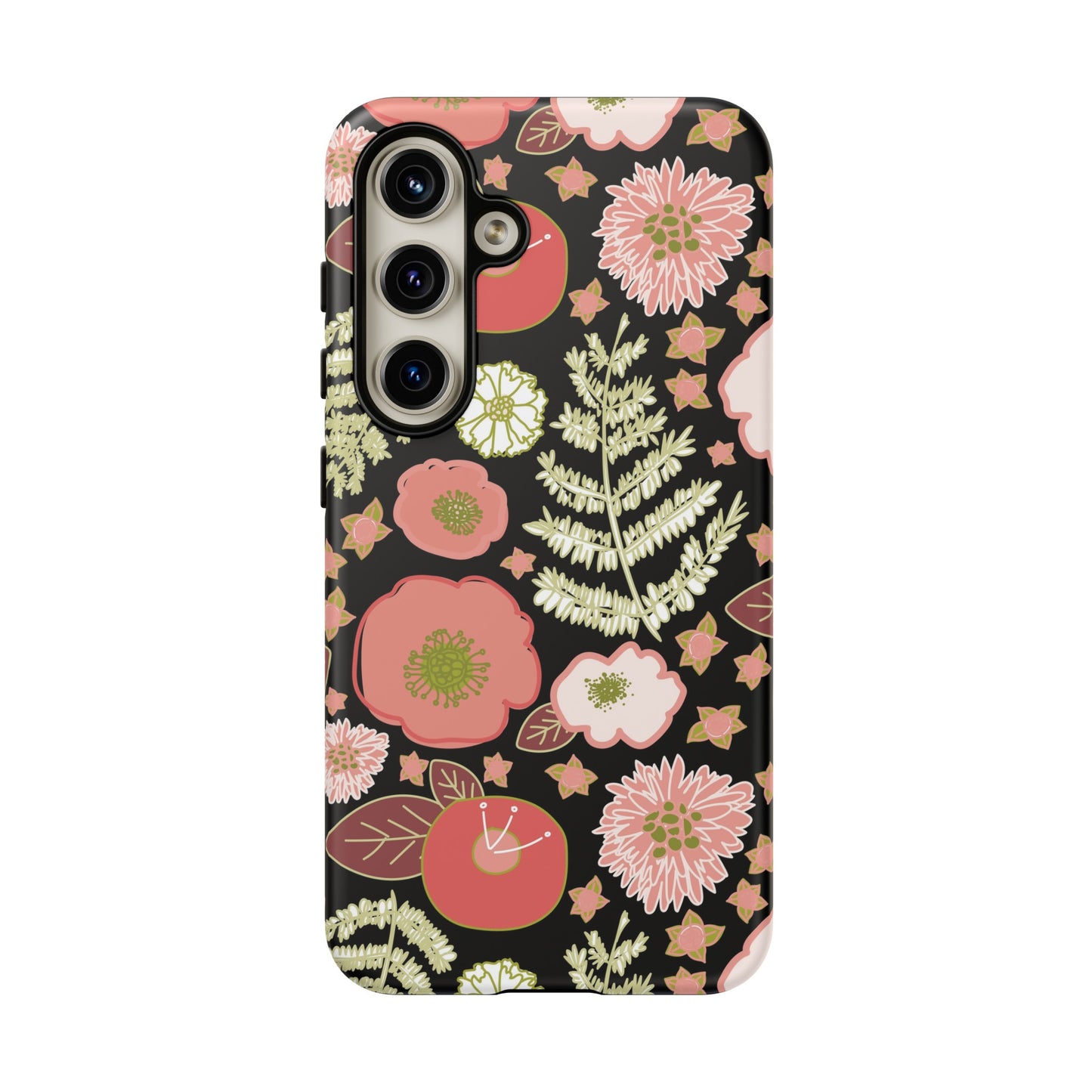 Coral Flowers on Black Tough Cases for Samsung