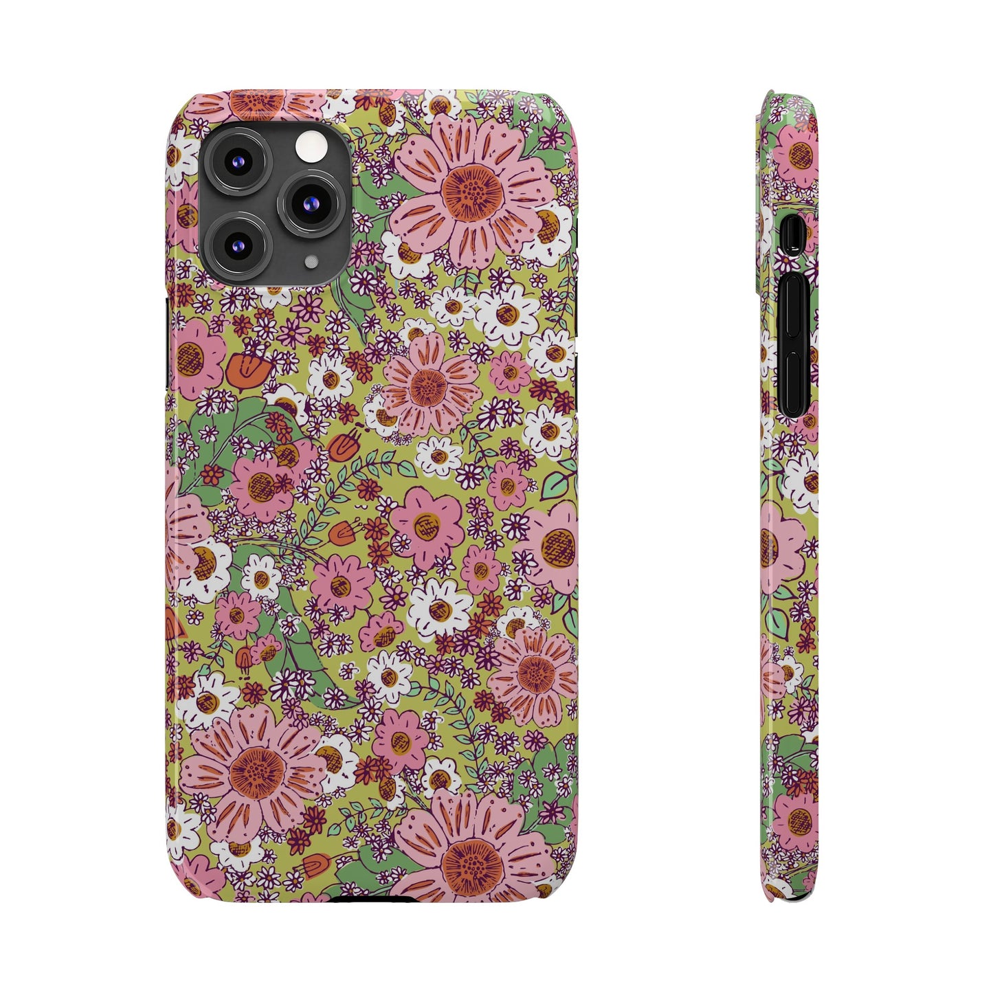 Cheerful Watercolor Flowers on Bright Green Slim Phone Cases