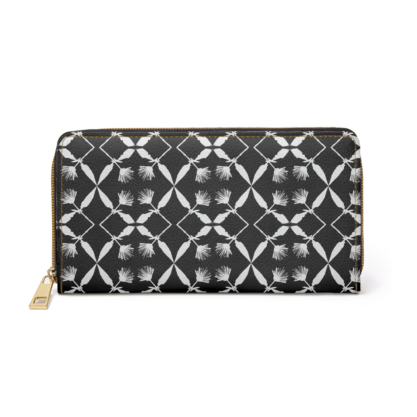 Black and White Floral Zipper Wallet