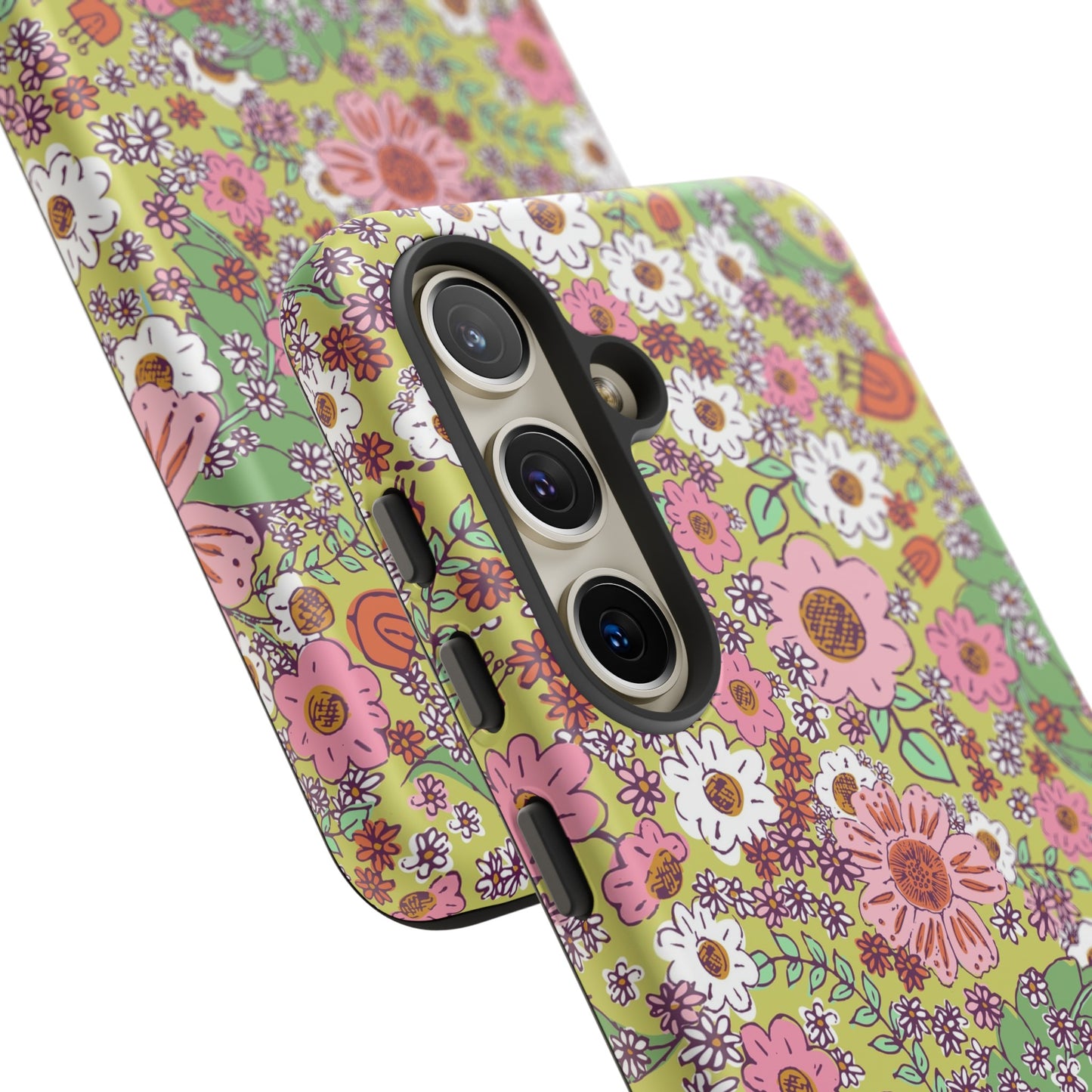 Cheerful Watercolor Flowers on Bright Green Tough Cases for Google Pixel