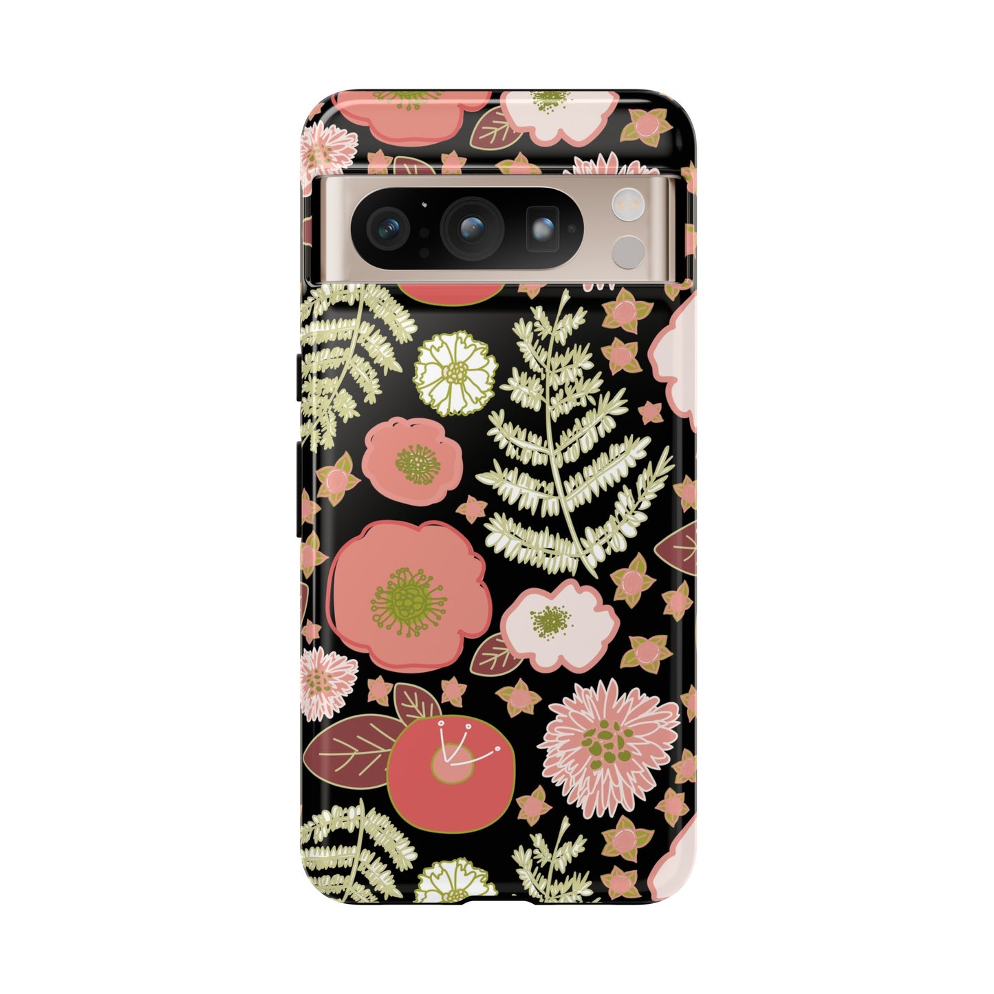 Coral Flowers on Black Tough Cases for Google Pixel