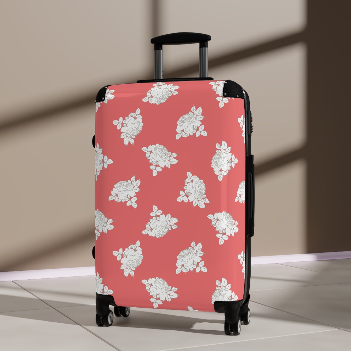 Cream Roses on Bright Coral Suitcase