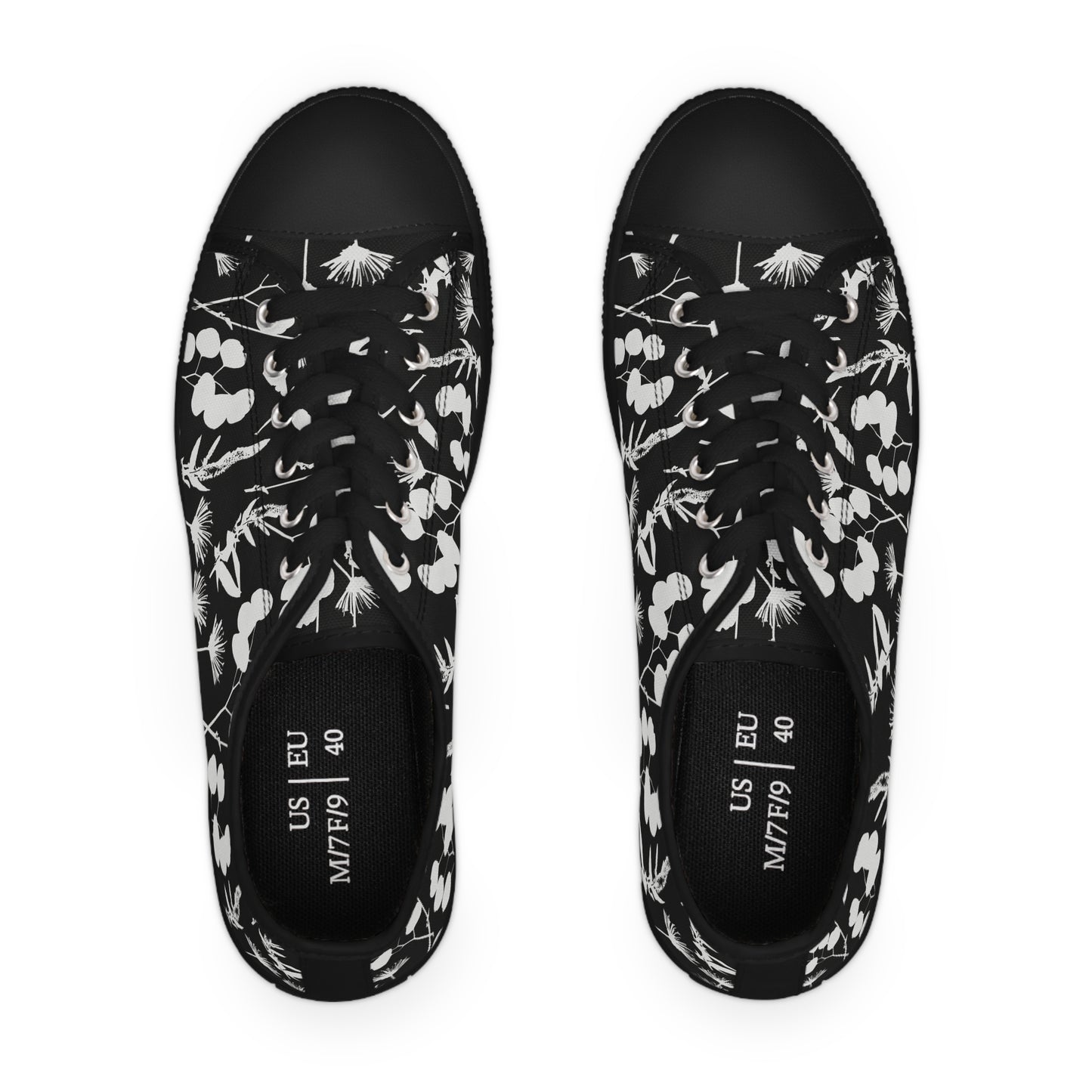 Black and White Floral Women's Low Top Sneakers