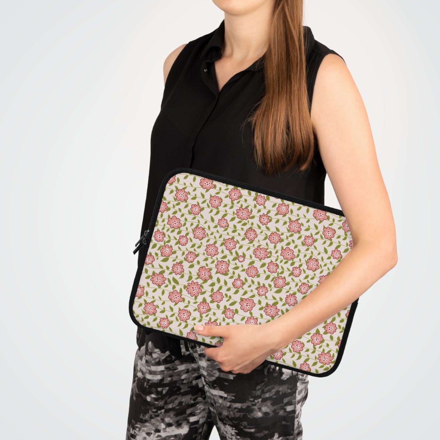 Coral Flowers on Cream Laptop Sleeve