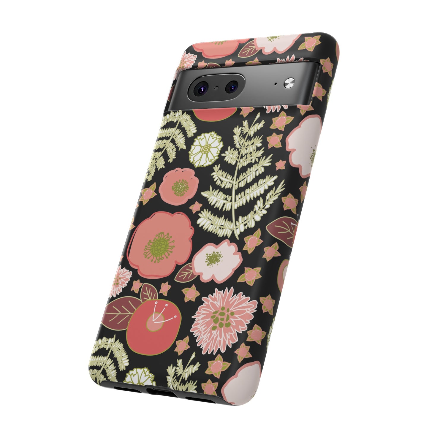 Coral Flowers on Black Tough Cases for Google Pixel