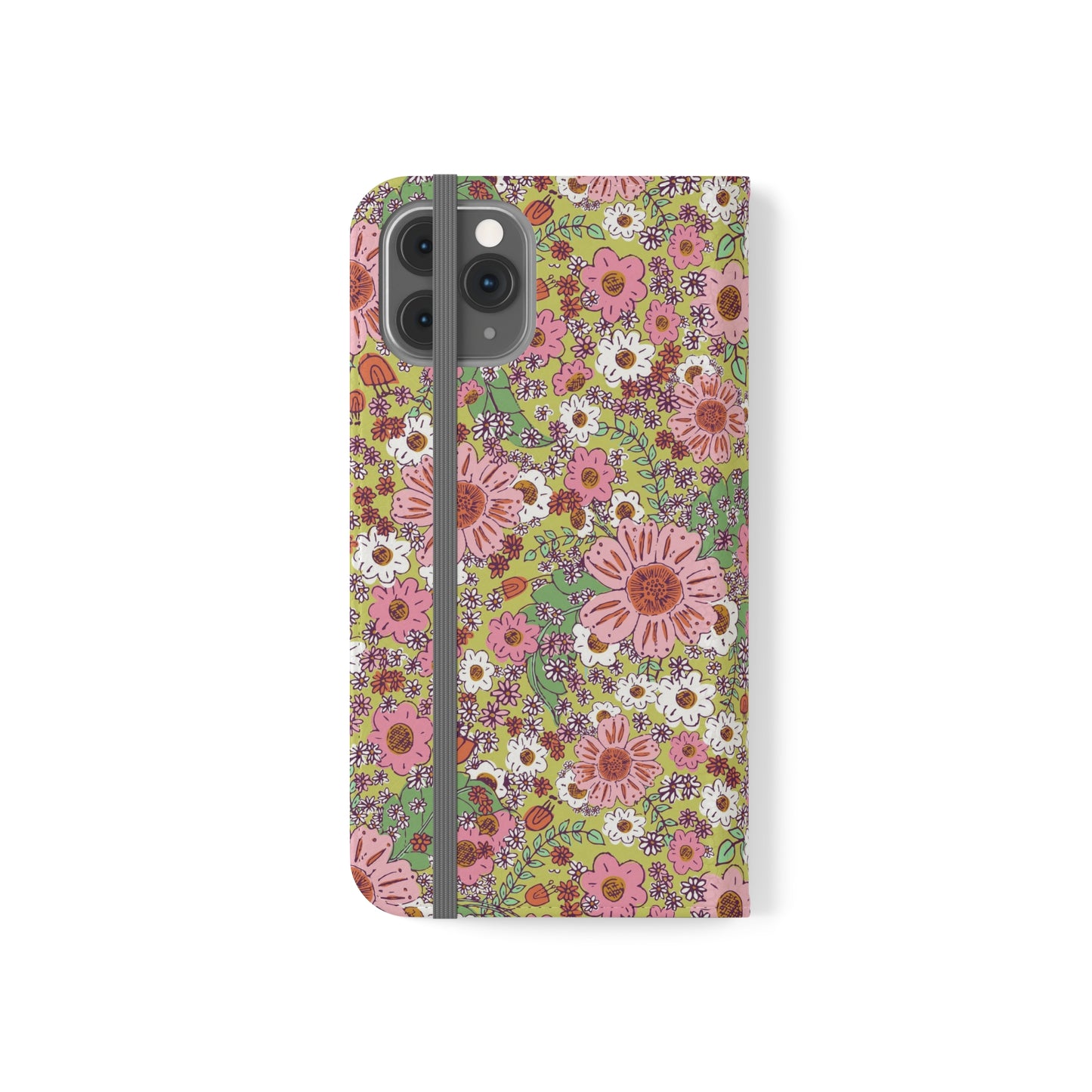 Cheerful Watercolor Flowers on Bright Green Flip Cases for iPhone