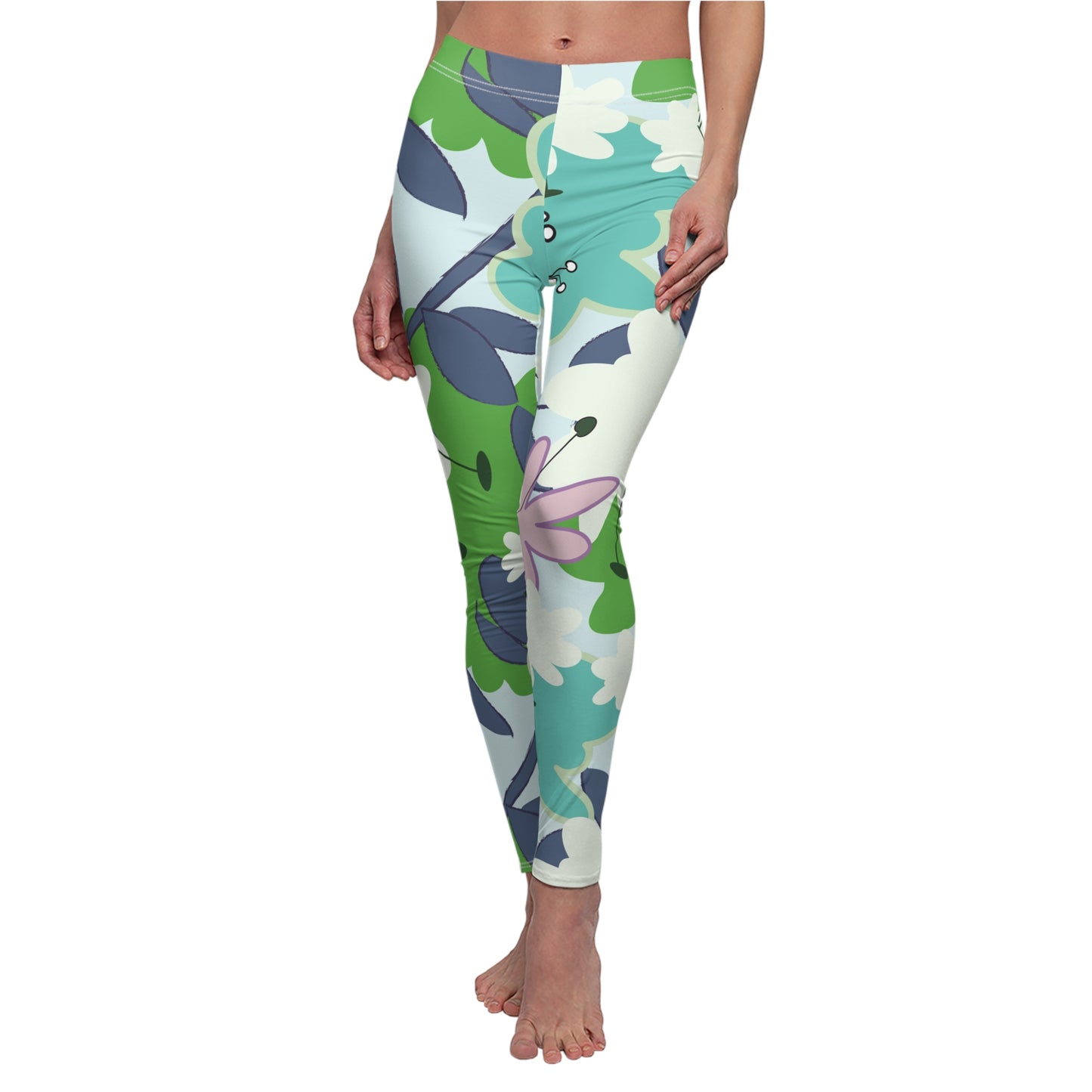 Mid Mod Floral in Blue and Green Women's Casual Leggings