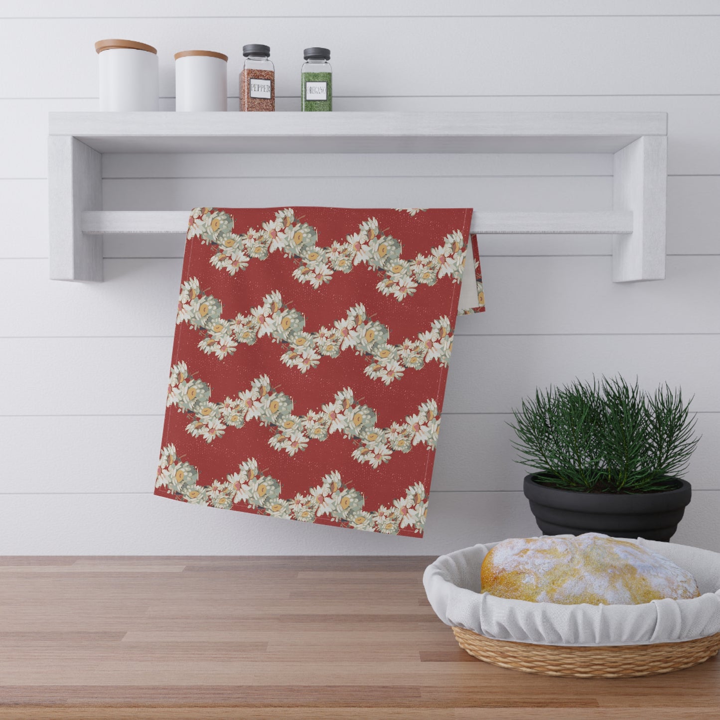 Daisies, Zig Zag Stripe Kitchen Towel