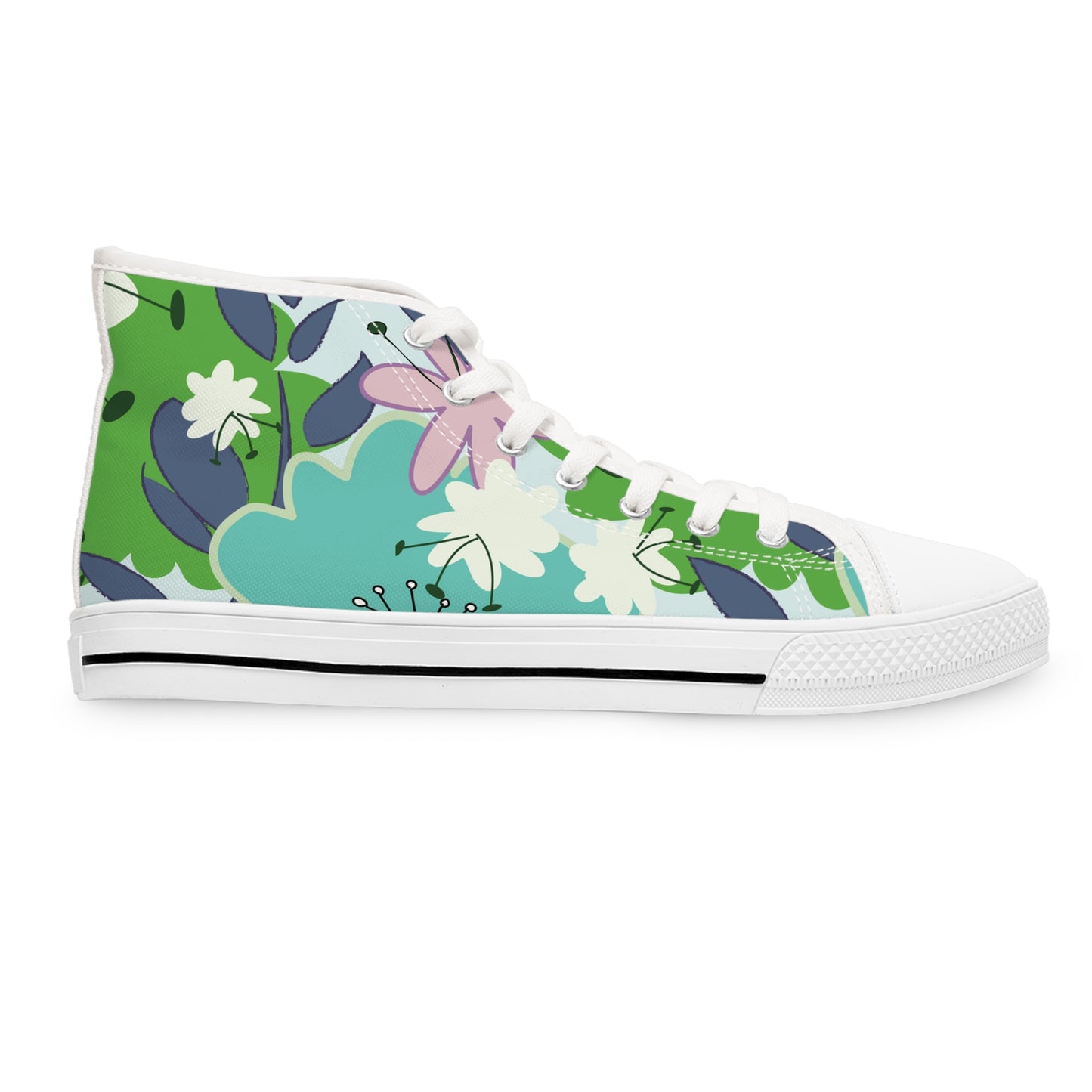 Mid Mod Floral in Blue and Green Women's High Top Sneakers