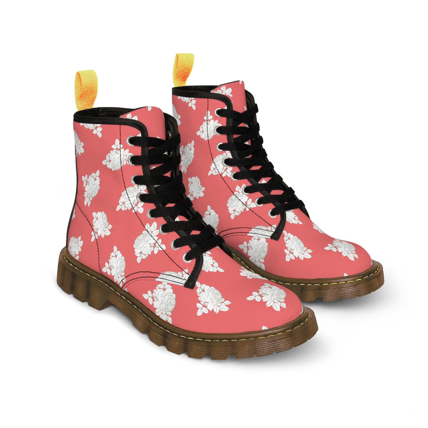 Cream Roses on Coral Women's Canvas Boots