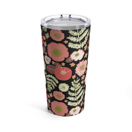 Coral Flowers on Black Tumbler 20oz