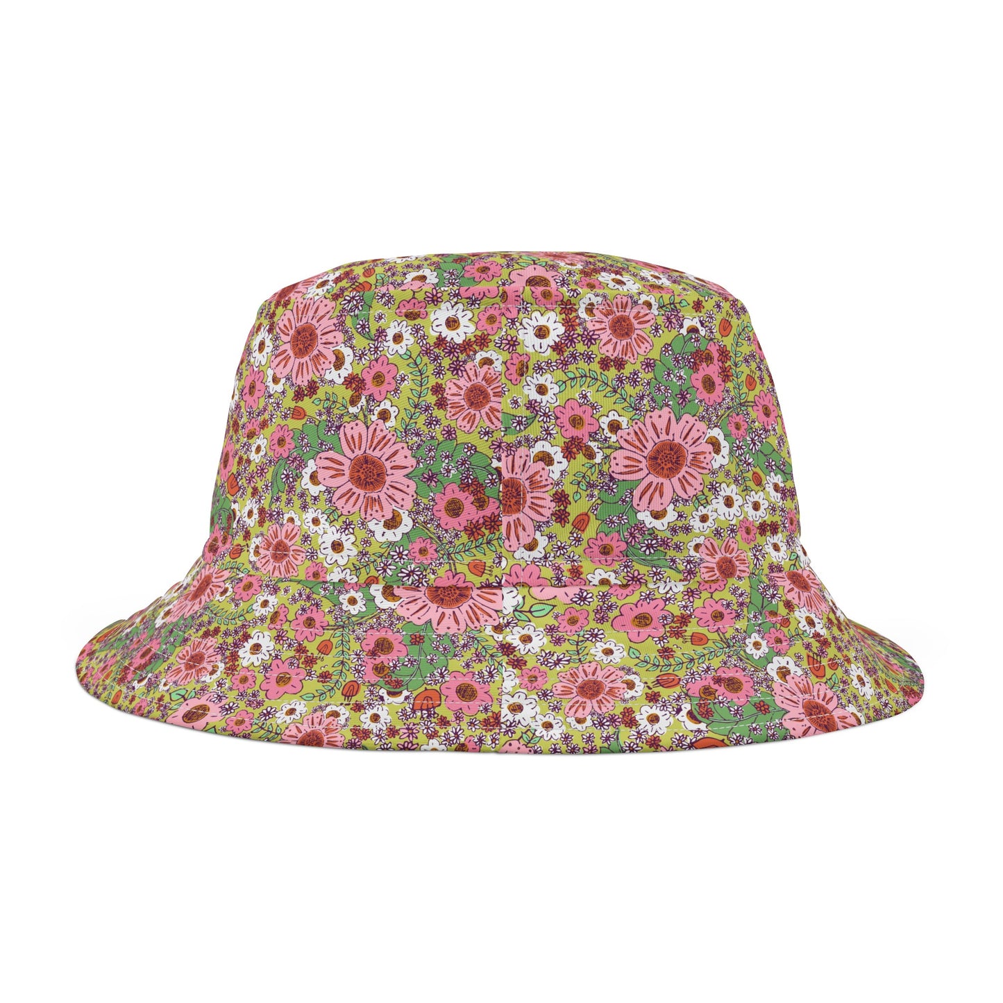 Cheerful Watercolor Flowers on Bright Green Bucket Hat