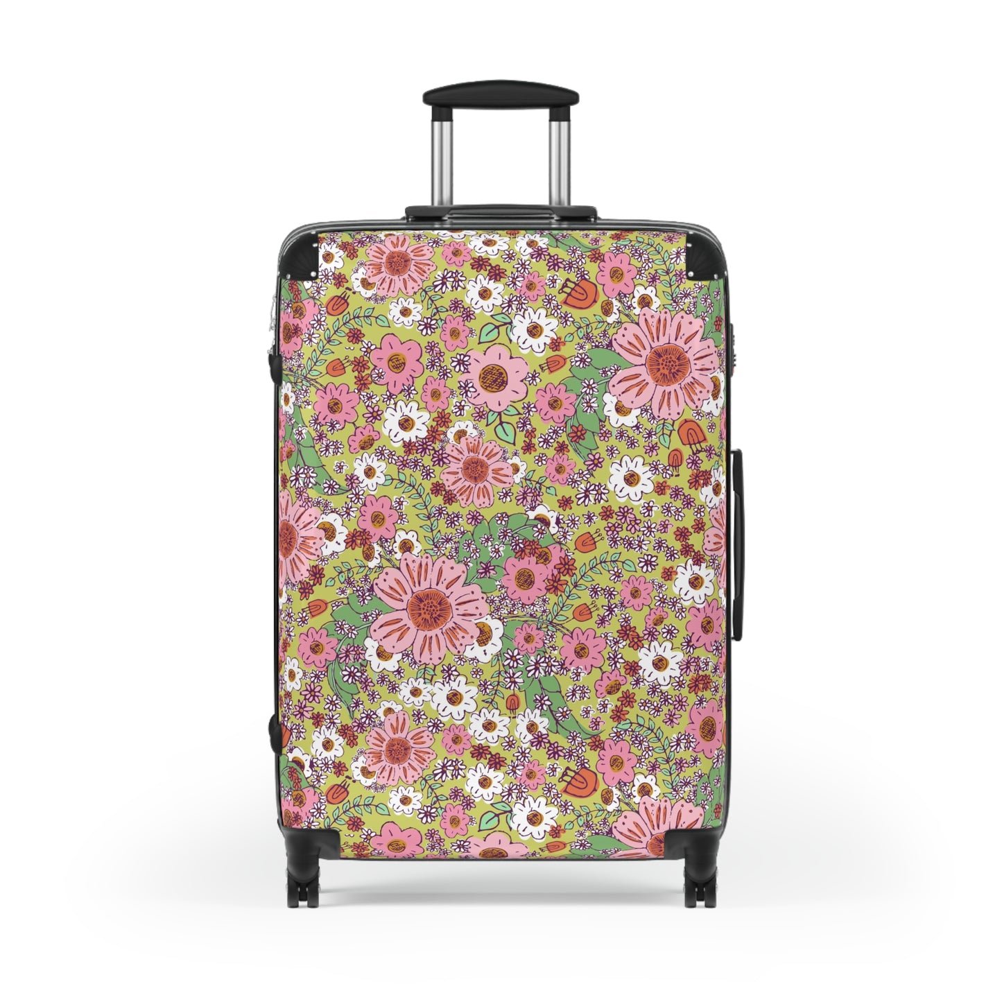 Cheerful Watercolor Flowers on Bright Green Suitcase